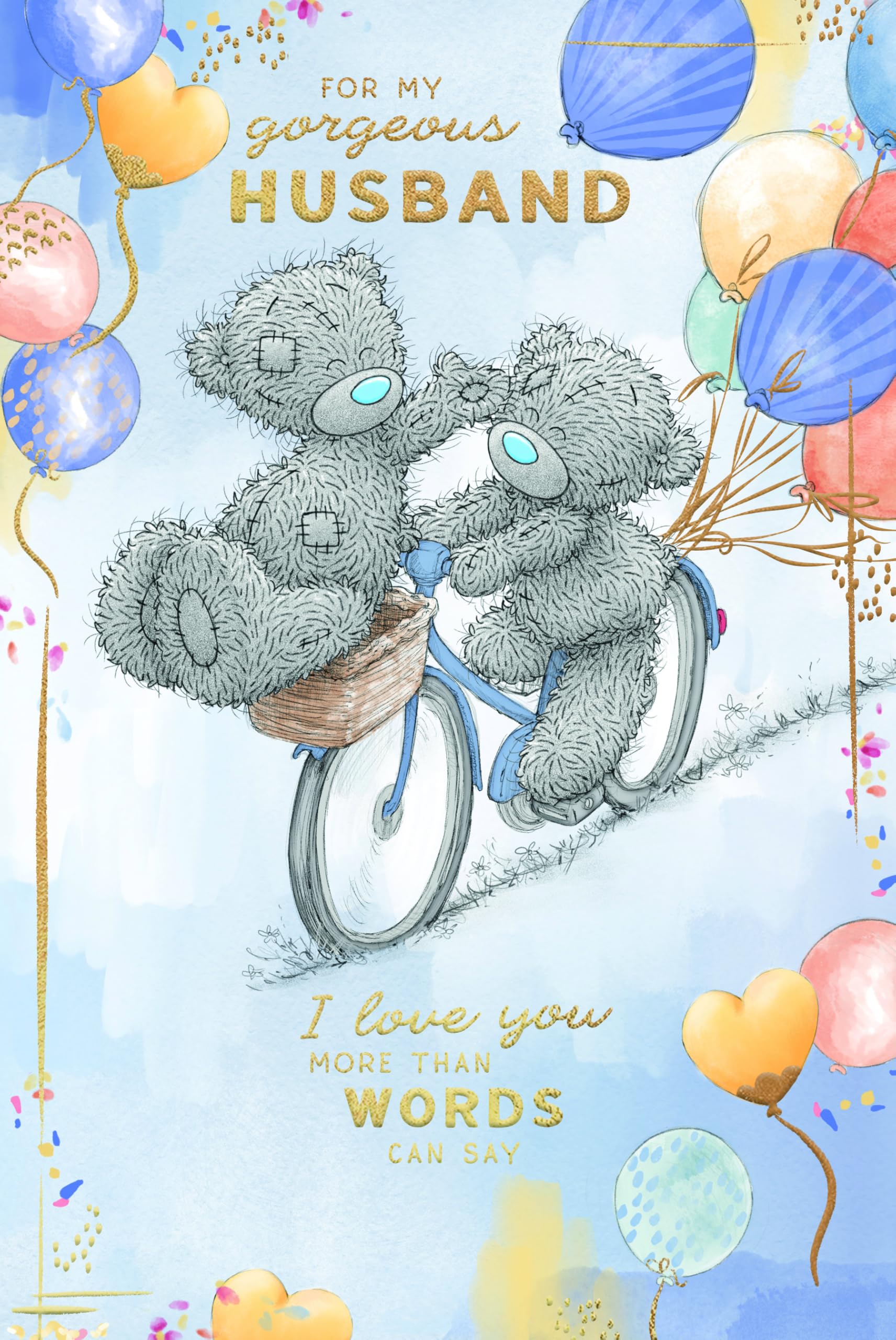 Me To You Tatty Teddy Gorgeous Husband Luxury Gold Foil Birthday Card | 6 x 9 Inches