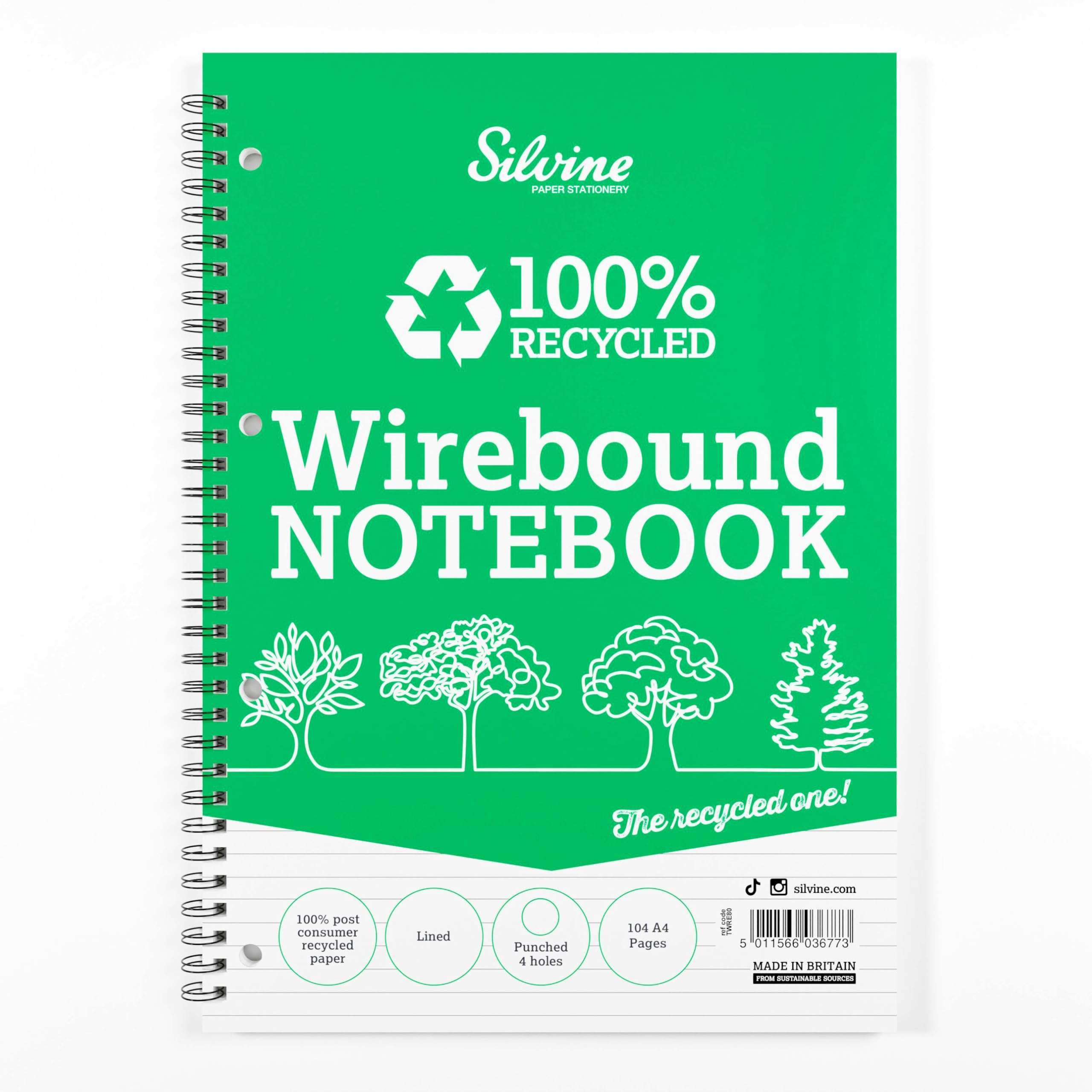 Silvine Everyday Recycled Wirebound Refill Pad - 104 Pages | A4 | 8mm Ruled | 70gsm