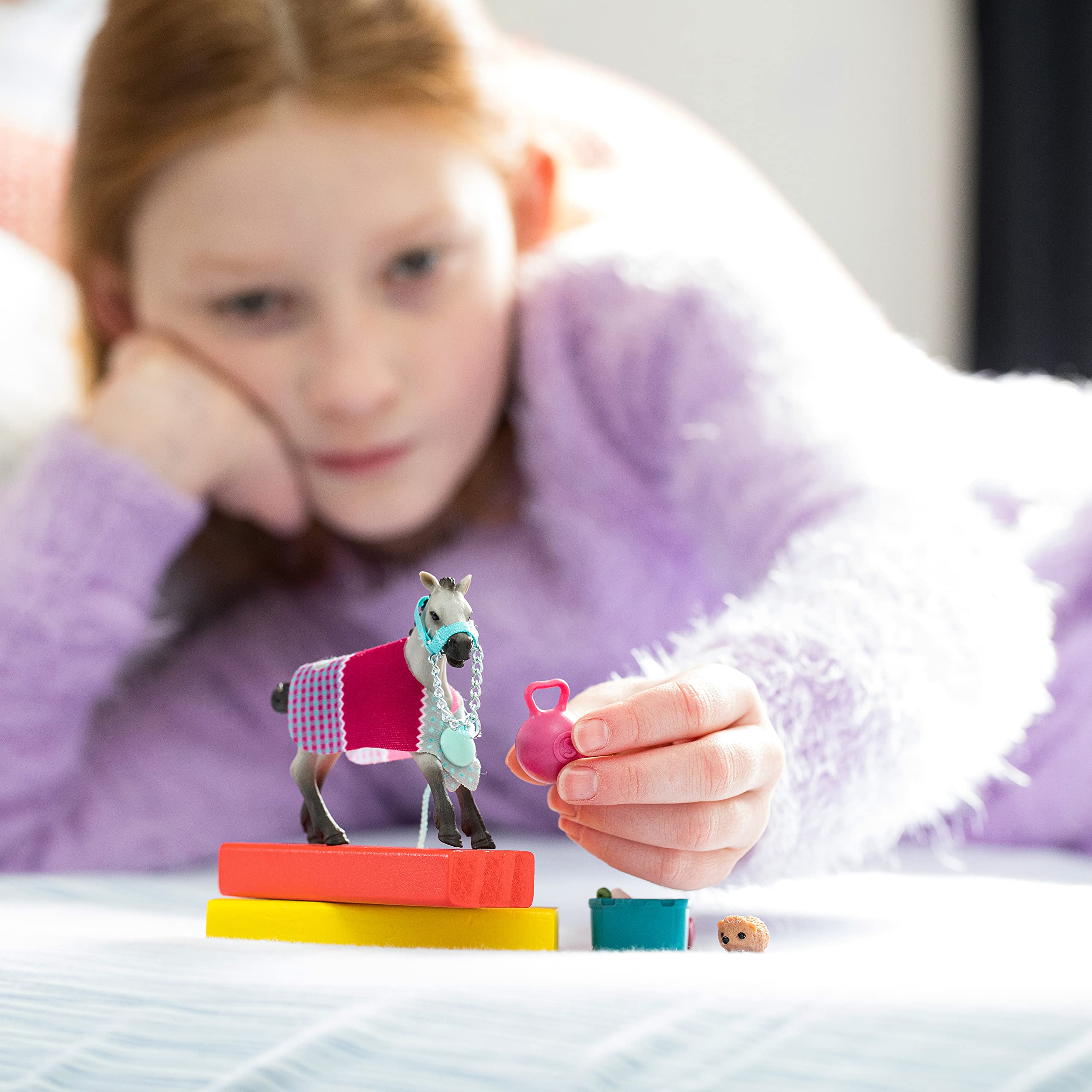 Schleich 42534 Horse Club Playful Foal - Interactive Foal with Play Ball & Hedgehog Friend 3