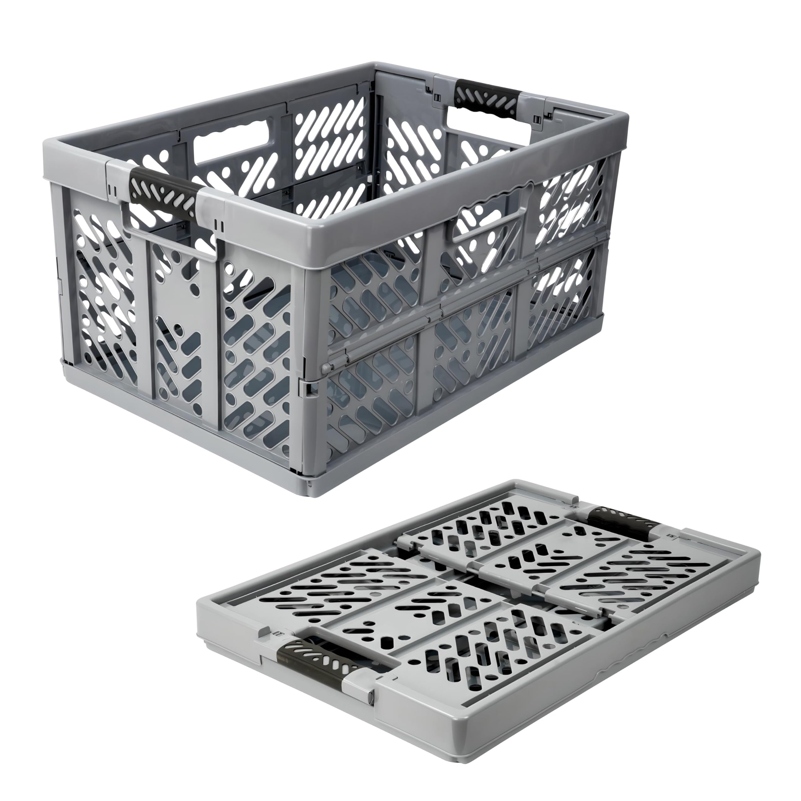 DIVCHI 45L Foldable Plastic Storage Crate - Grey | Space-Saving | Heavy-Duty 1