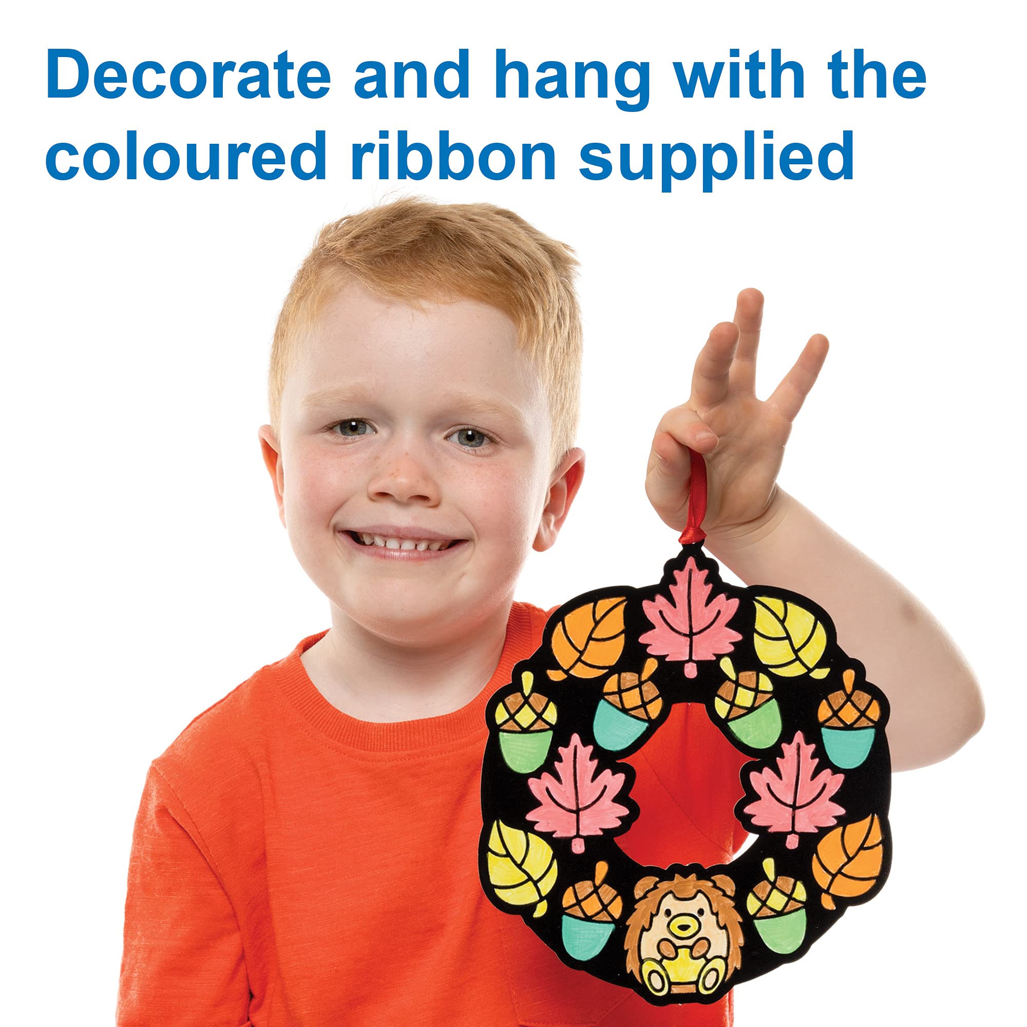 Baker Ross Autumn Colour-in Wreaths Craft Kit - Pack of 10, Creative Arts & Crafts Activity for Kids