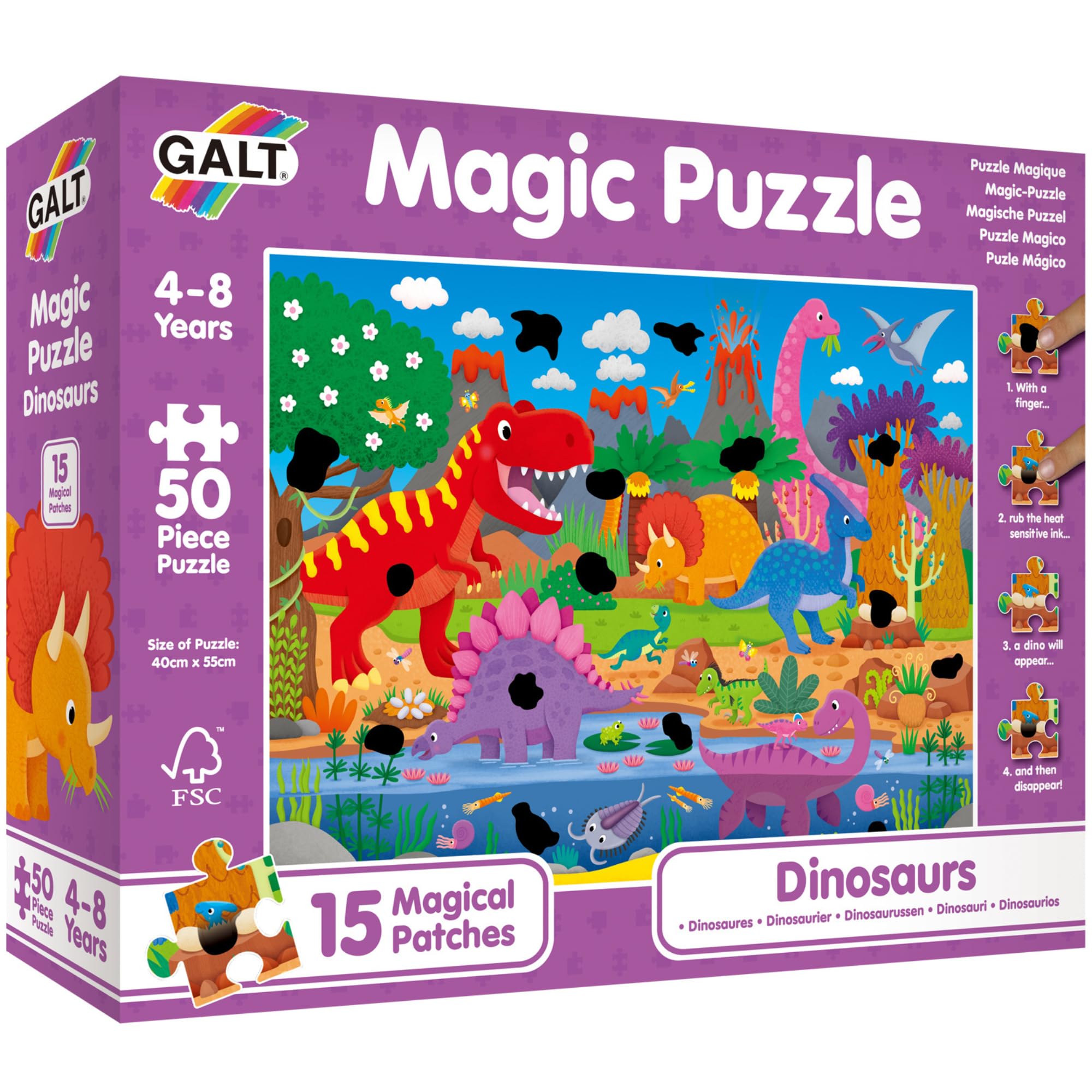 Galt Magic Puzzle Dinosaurs - 50 Piece Rub & Reveal Jigsaw Puzzle for Kids Ages 4-8