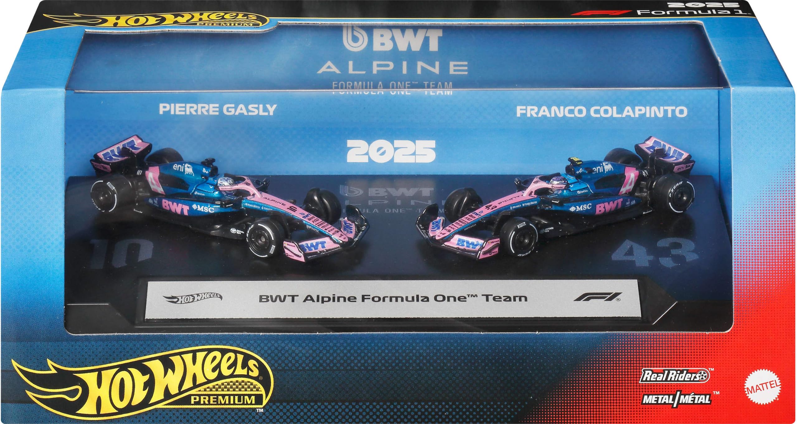 Hot Wheels Premium BWT Alpine Formula One Team 2-Pack 1:64 Scale Die-Cast Cars