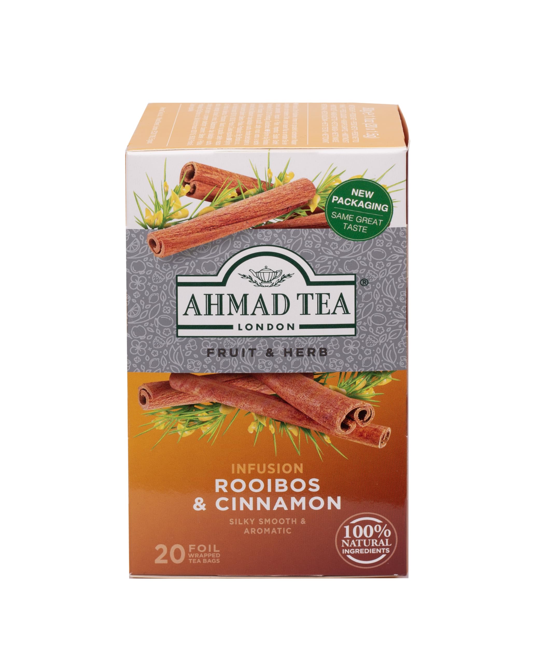 Ahmad Tea Rooibos & Cinnamon Herbal Infusion - 20 Individually Foil-Wrapped Teabags