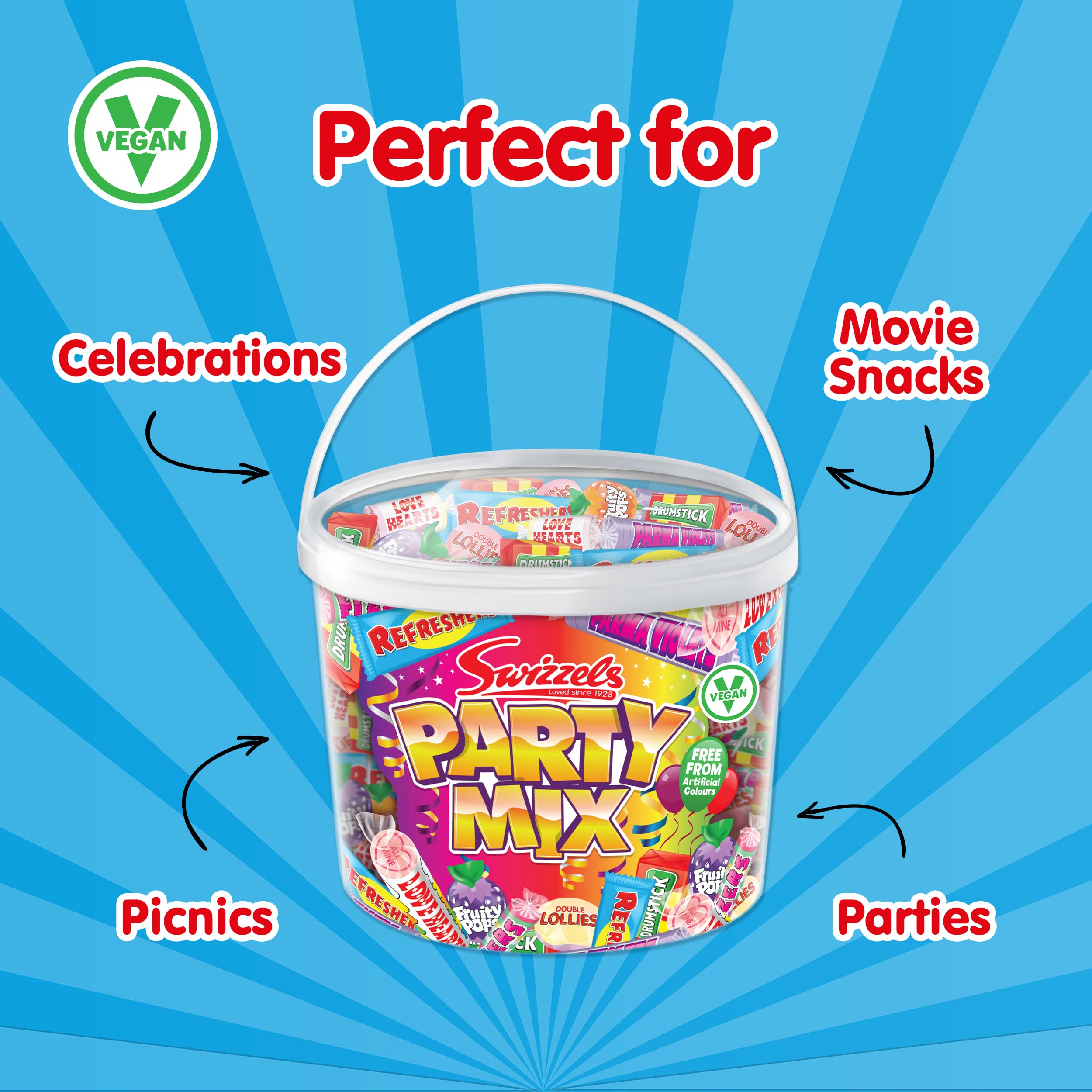 Swizzels Party Mix Tub 785g - Retro Sweets Bulk Assortment Vegan Friendly