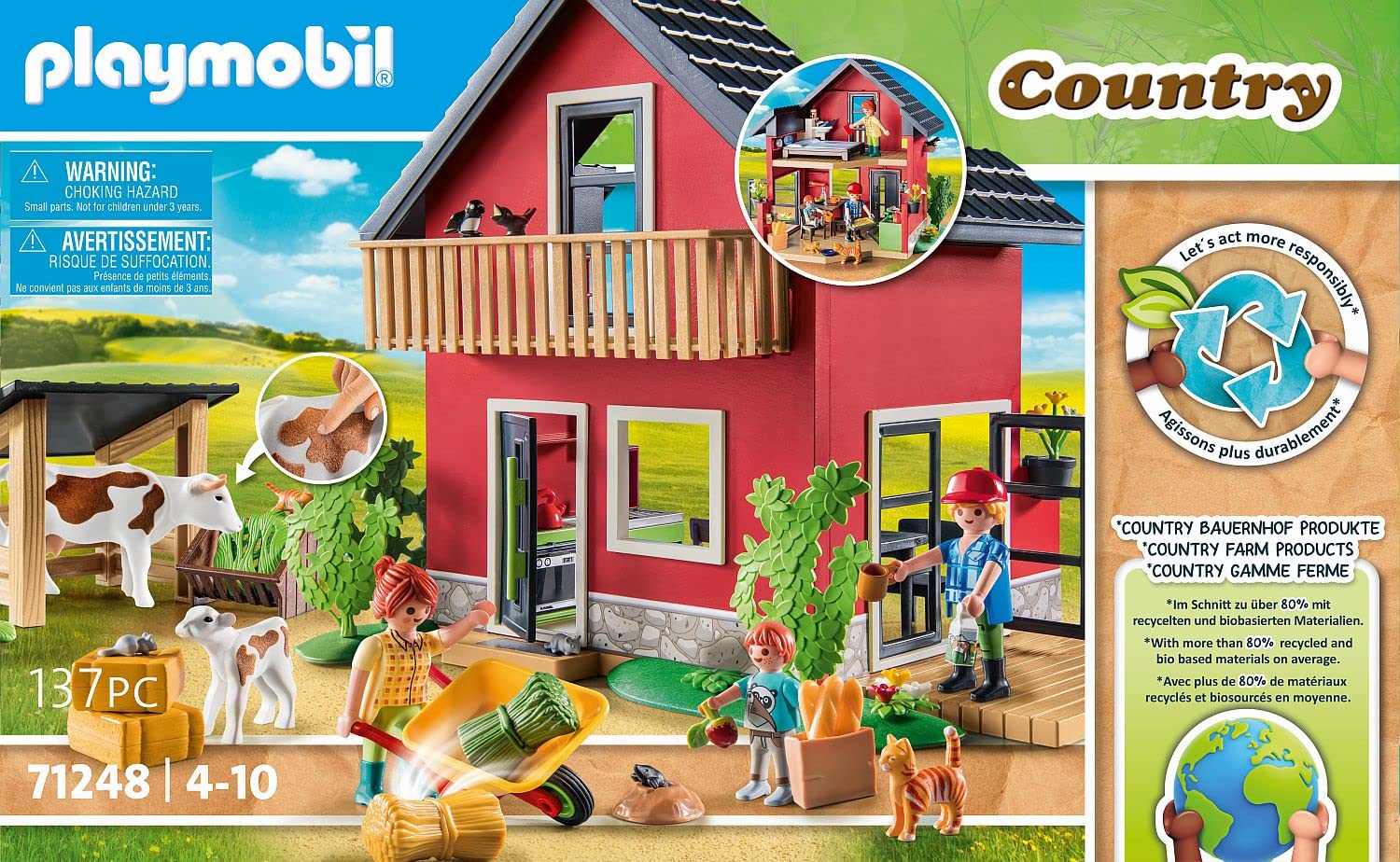 Playmobil 71248 Country Farm House Playset - Sustainable Farm Animal Toy for Kids 4+ 7