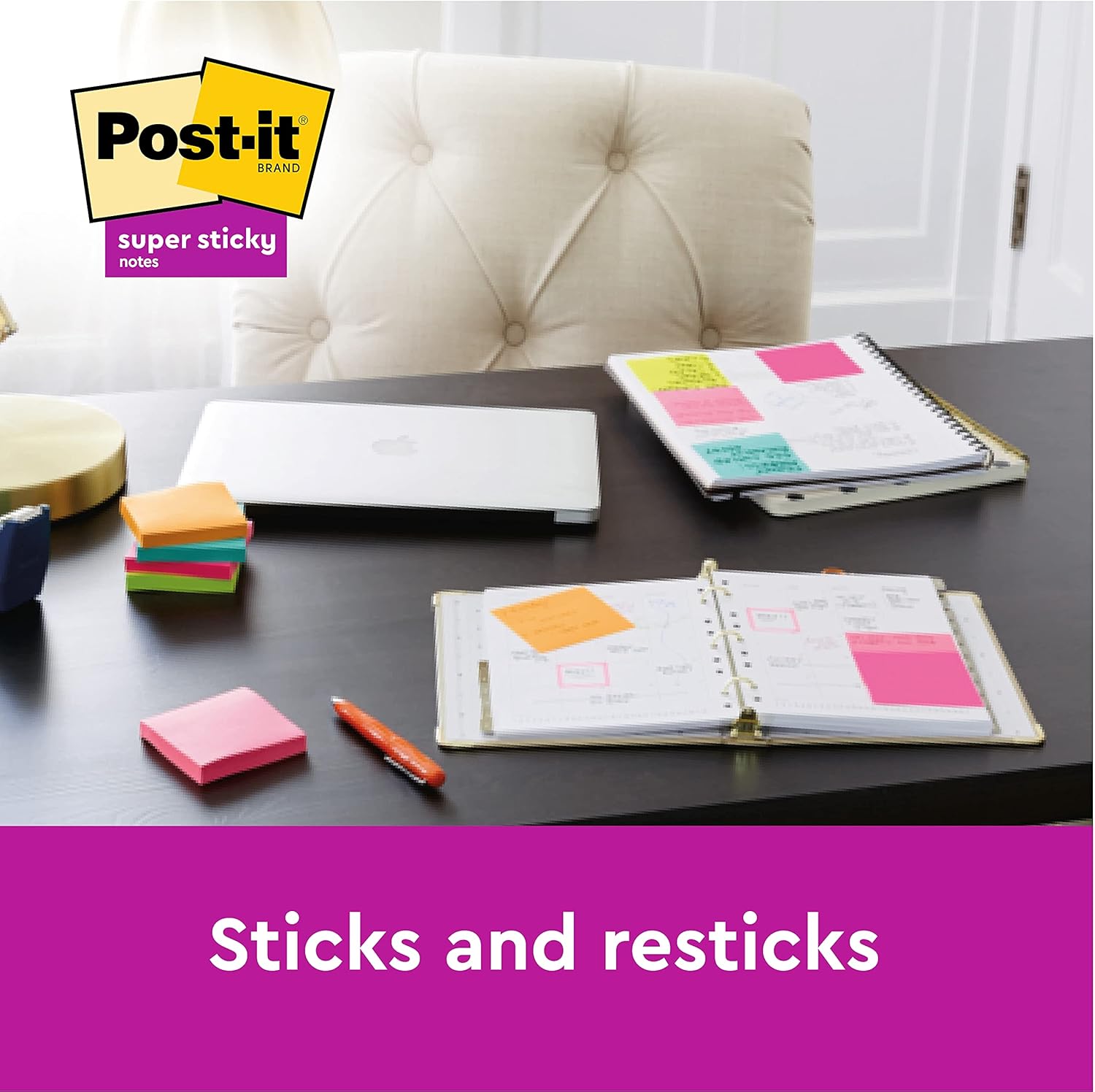 Post it Notes Super Sticky Notes Value Pack, 76 x 76 mm, Assorted Colours, Pack of 24 (90 Sheets Per Pad) 4
