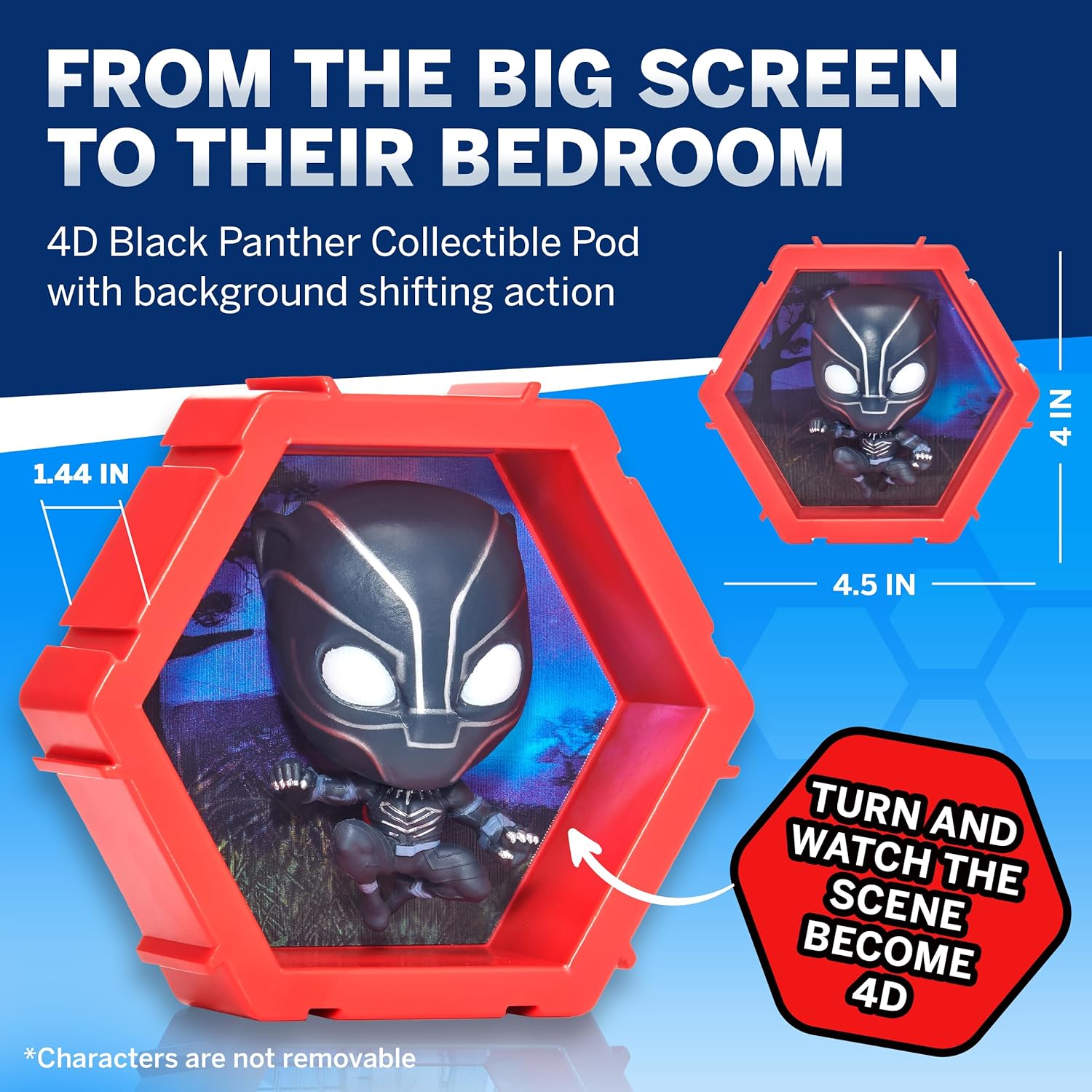 WOW! PODS 4D Marvel Black Panther - Connectable Collectible Bobblehead with 4D Light-Up Display
