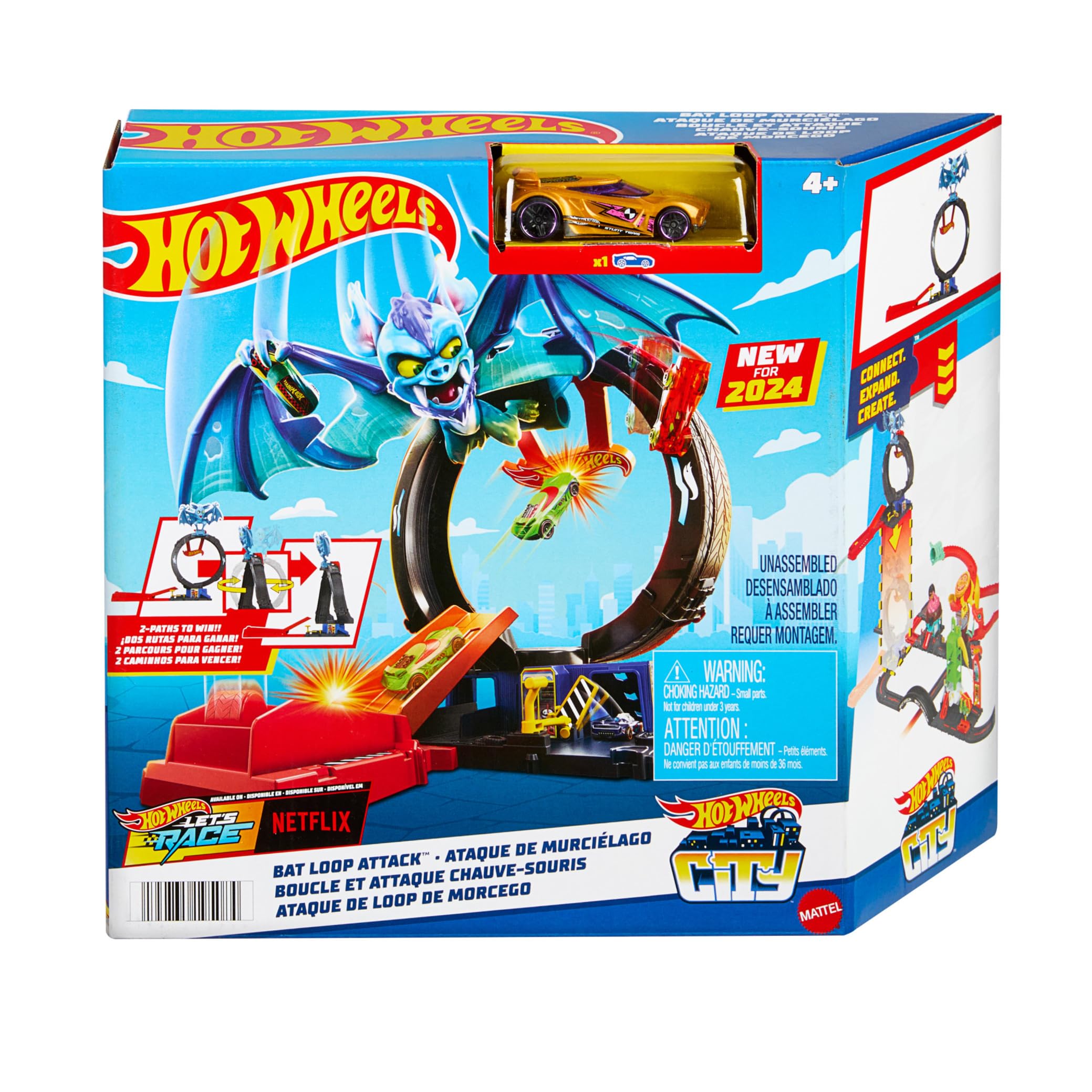 Hot Wheels City Bat Loop Attack Track Set - Adjustable Launcher & Loop, 1:64 Scale Car, HTN78 5