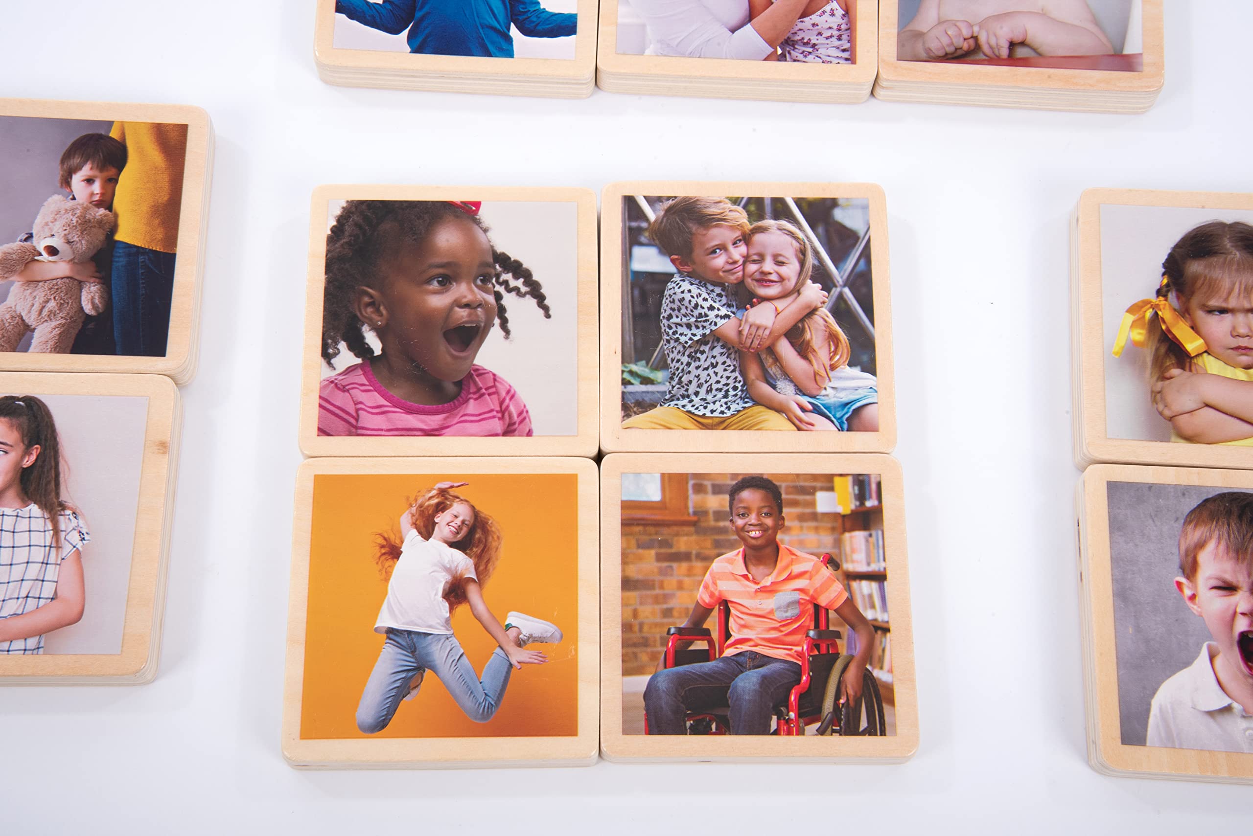 tickit My Emotions Wooden Tiles - 18 Photo Emotion Tiles for Language & Social Skills | Ages 0+