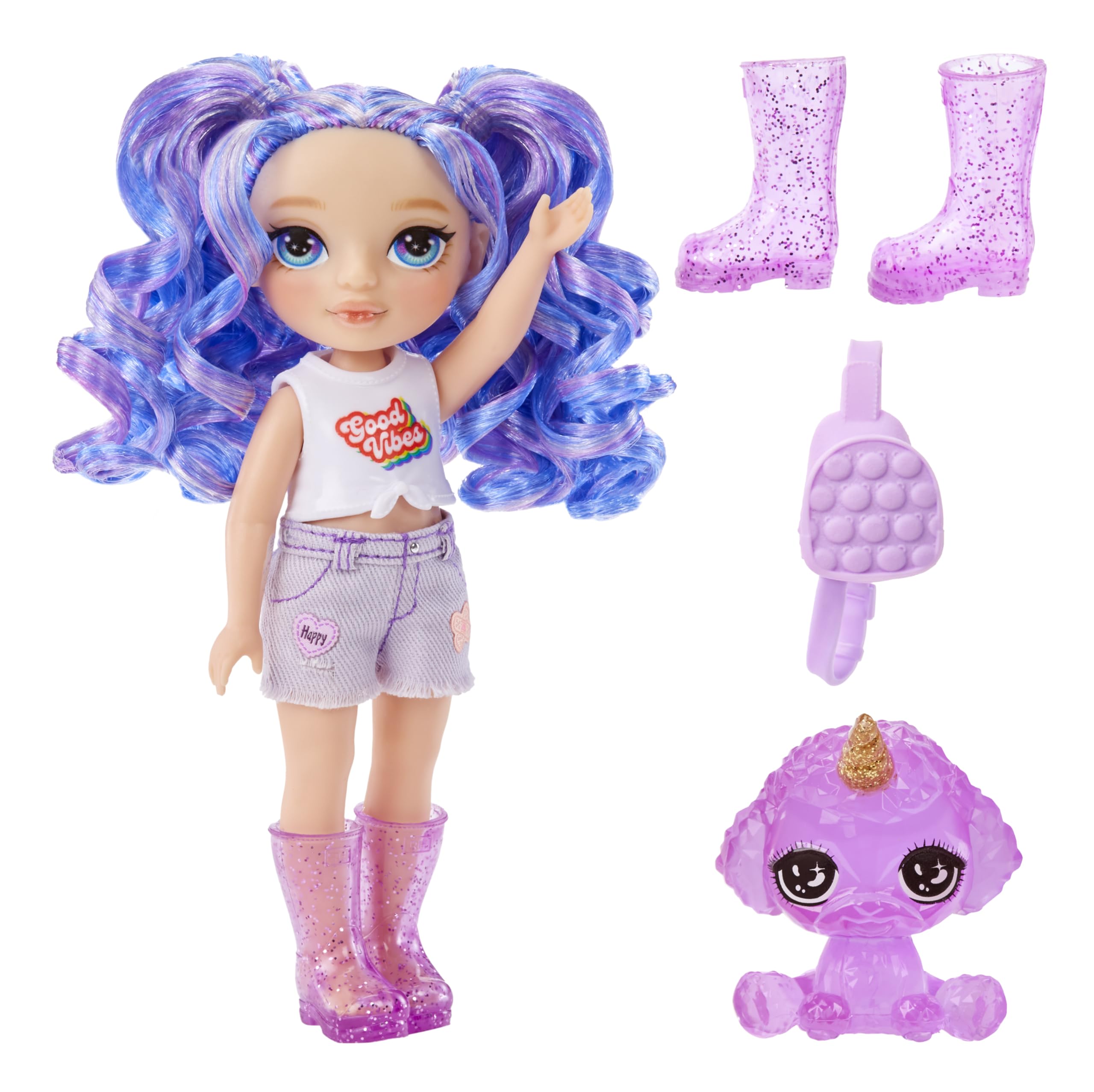 Rainbow High Littles Amethyst Willow Doll - 14 cm Poseable Fashion Doll with Pet Poodle | Ages 4+ | Purple
