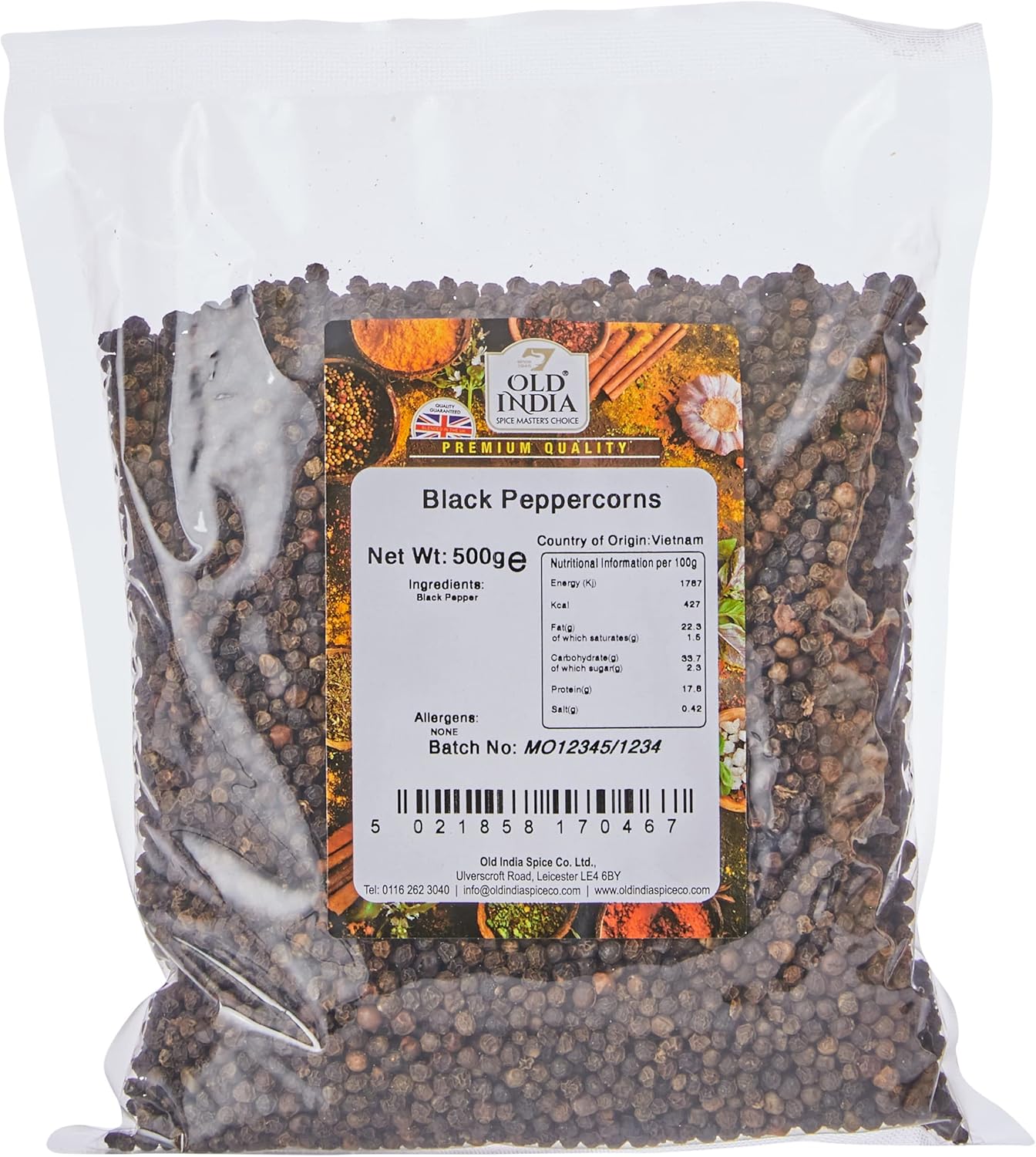 Old India Black Peppercorns 500g - Pure, Natural Spices for Cooking