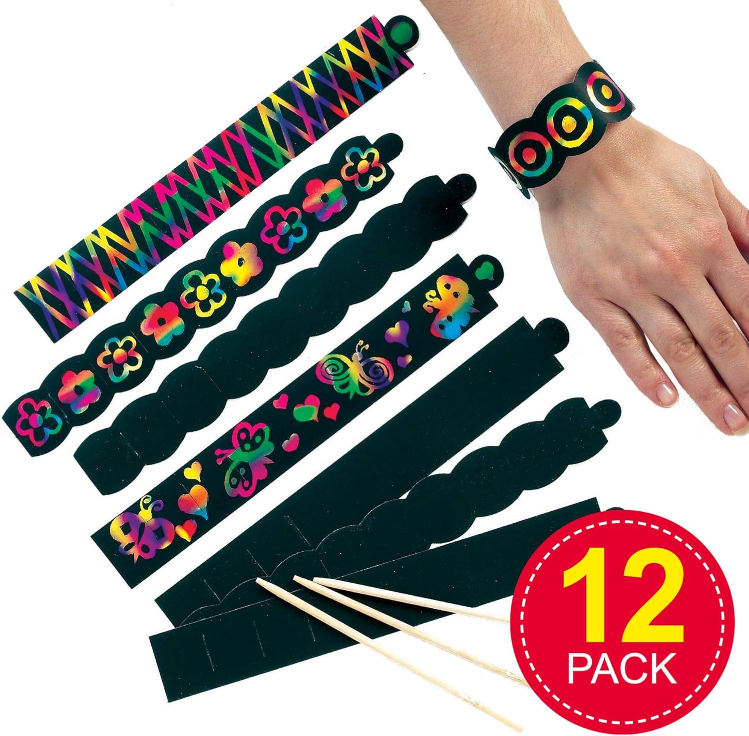 Baker Ross Scratch Art Bracelets - Rainbow Reveal Craft Kit for Kids 5