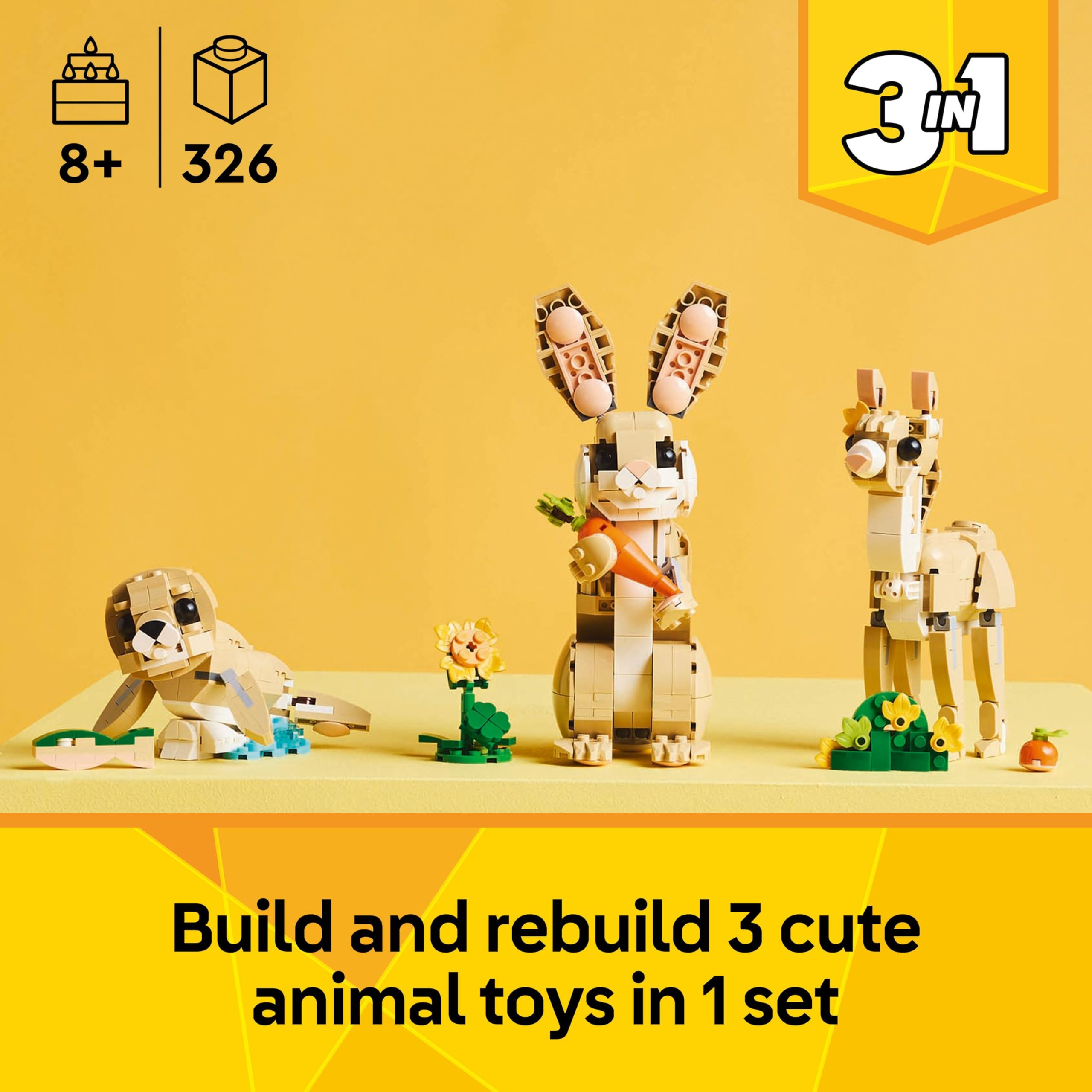 LEGO Creator 3in1 Cute Bunny Toy - Buildable Animal Playset for Ages 8+ 4