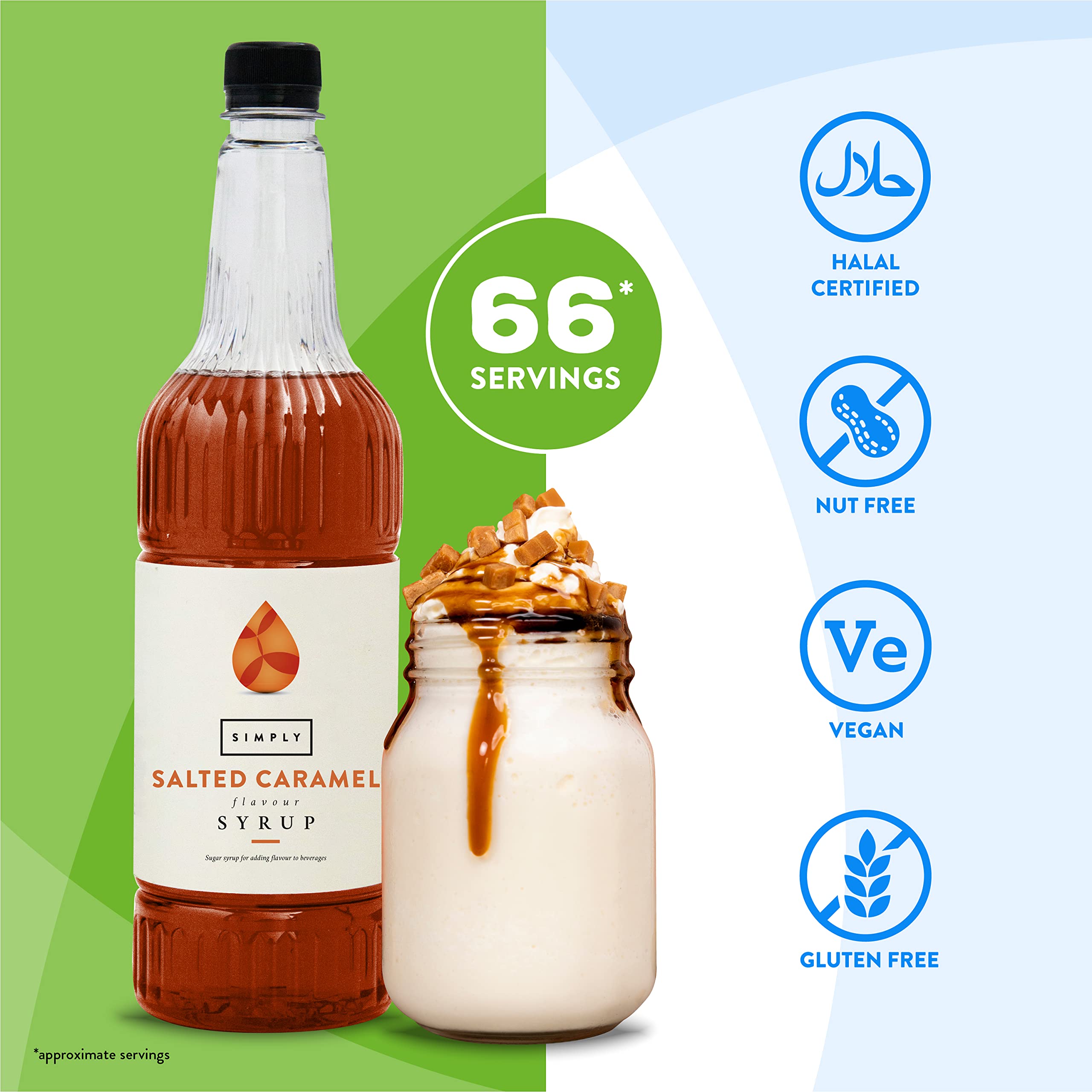 Simply Salted Caramel Syrup - Vegan, Nut Free Flavoured Syrup for Coffee, Cocktails & Baking (1 Litre)
