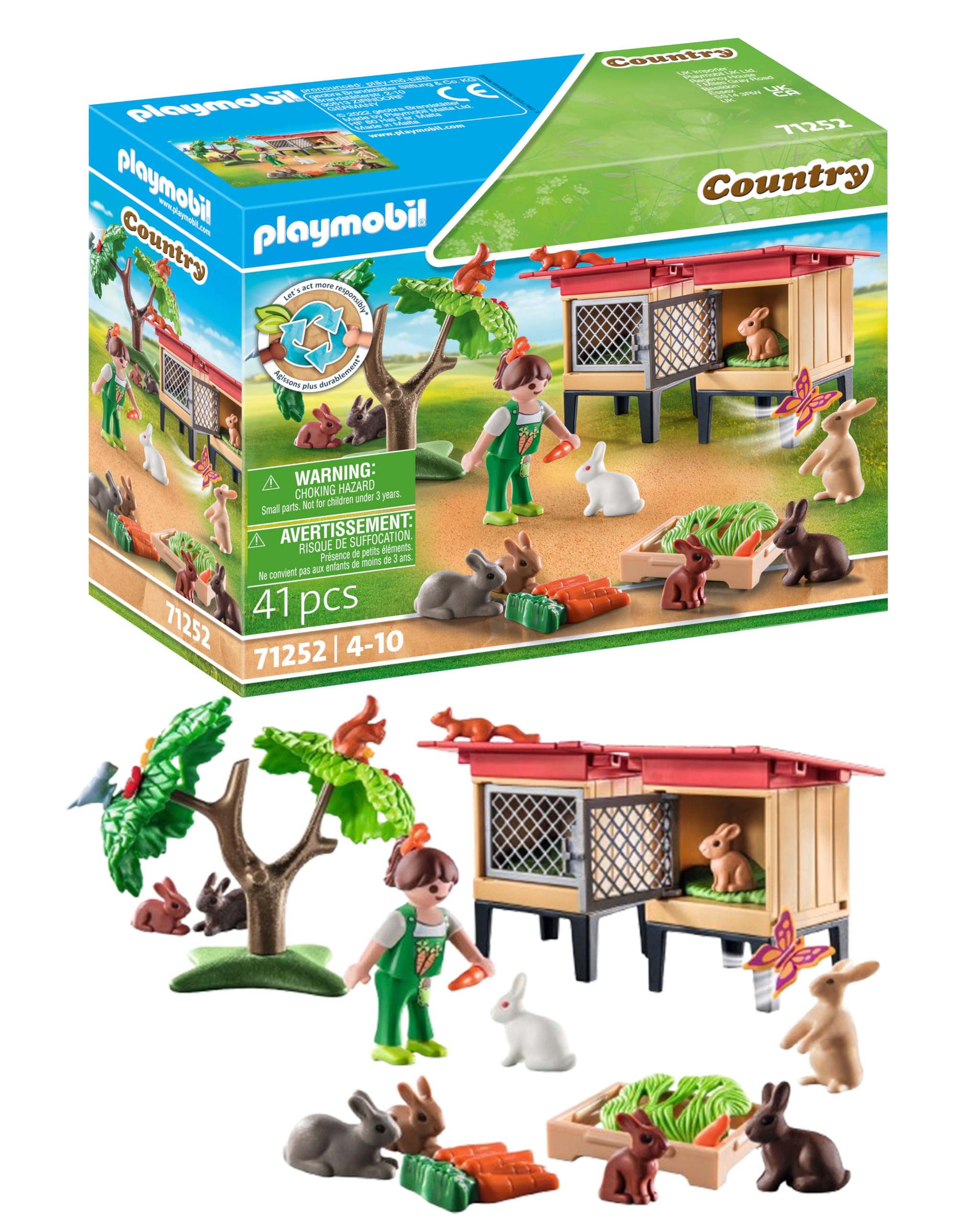 Playmobil 71252 Rabbit Hutch Playset - Sustainable Farm Animals for Kids 4+ 8