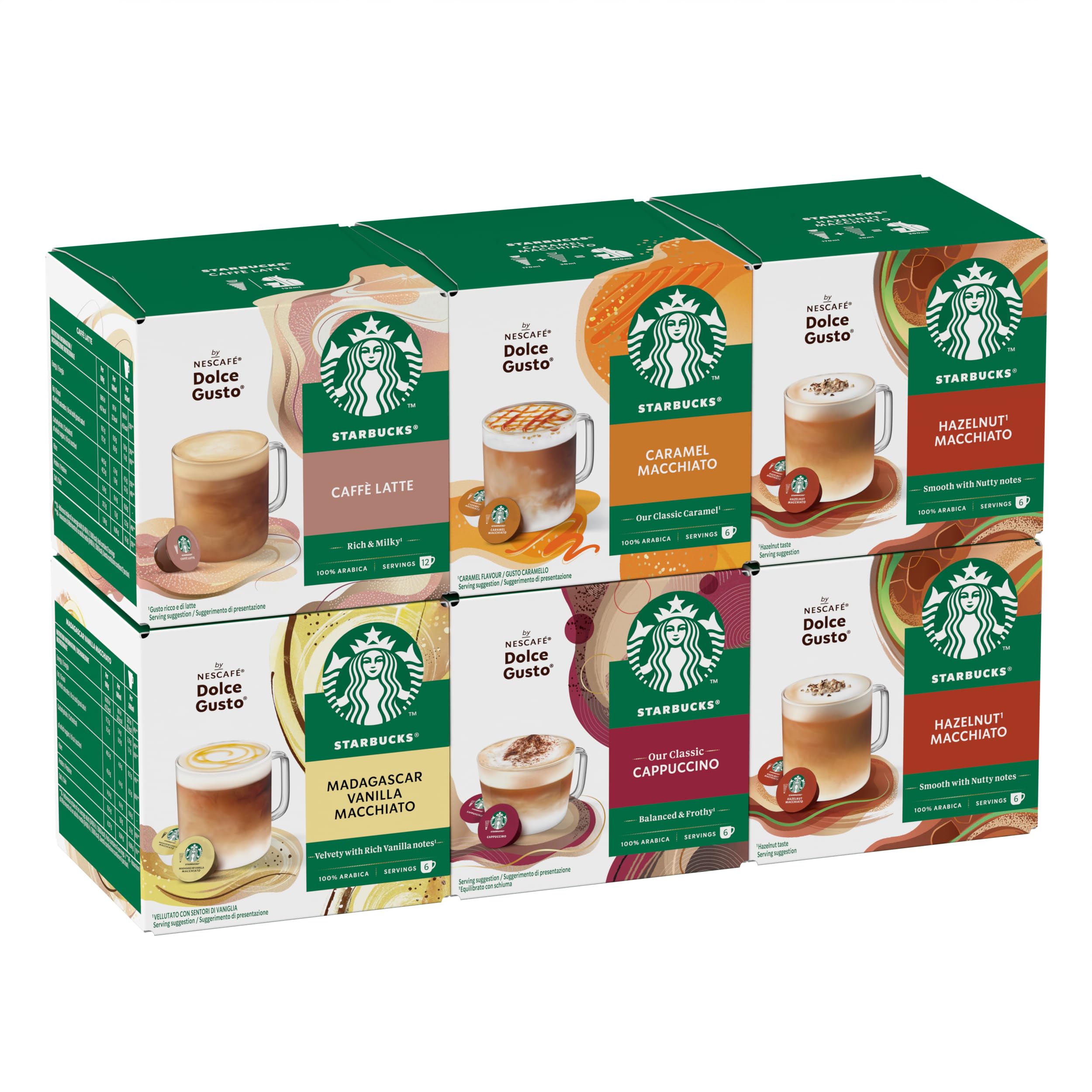 STARBUCKS White Coffee Cup Variety Pack by NESCAFÉ Dolce Gusto | 12 Count (Pack of 6)