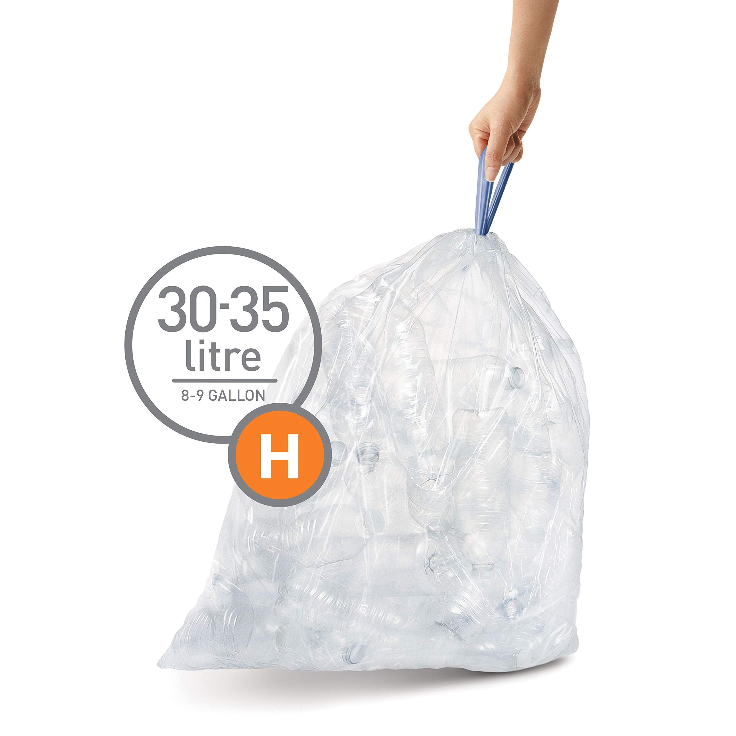 simplehuman CW0286 Code H Custom Fit Bin Liner - 35L Capacity, Unscented, Clear Plastic | 60 Count (3 x 20) 2