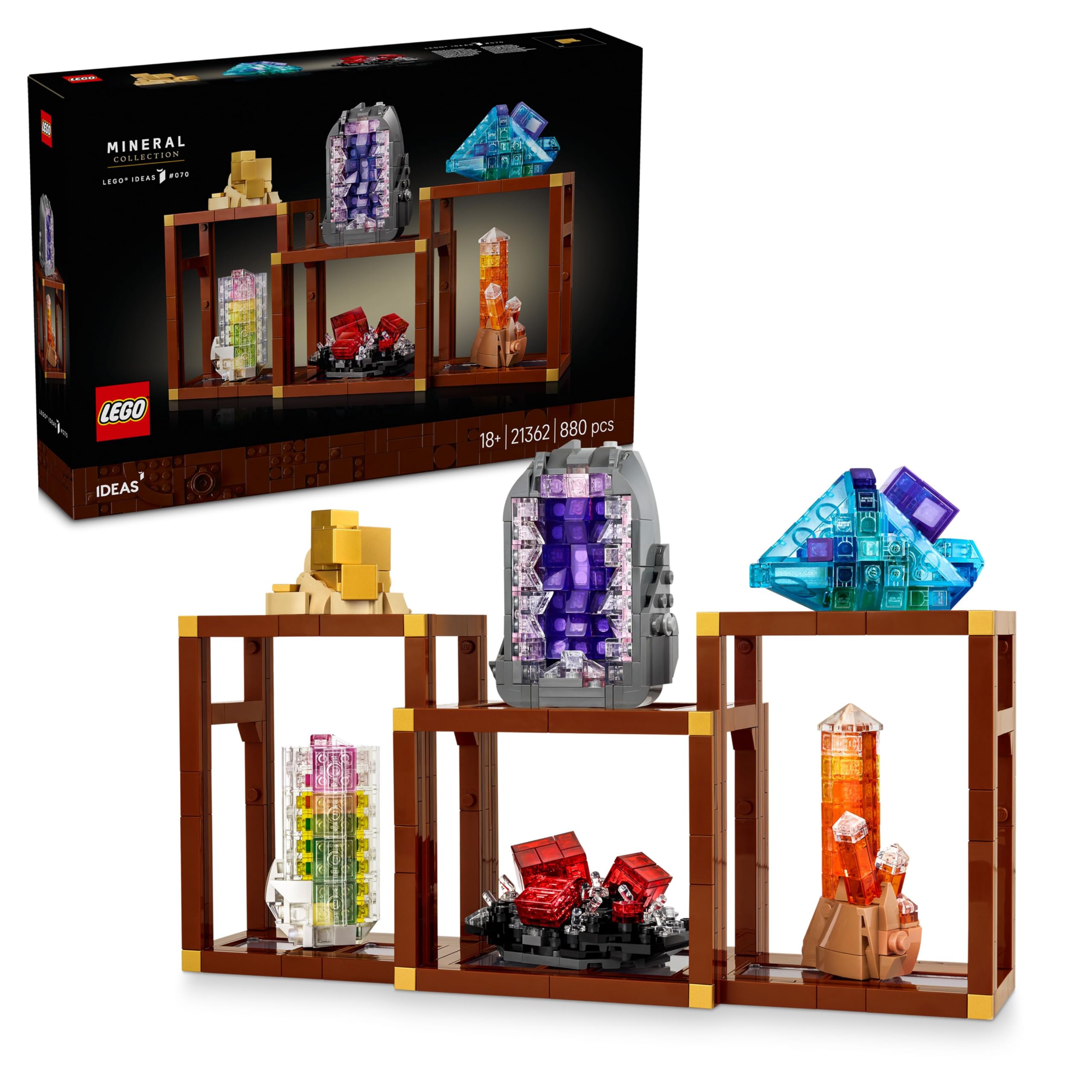 LEGO Ideas Mineral Collection Building Set - 880-Piece Adult Craft Kit with 6 Mineral Models