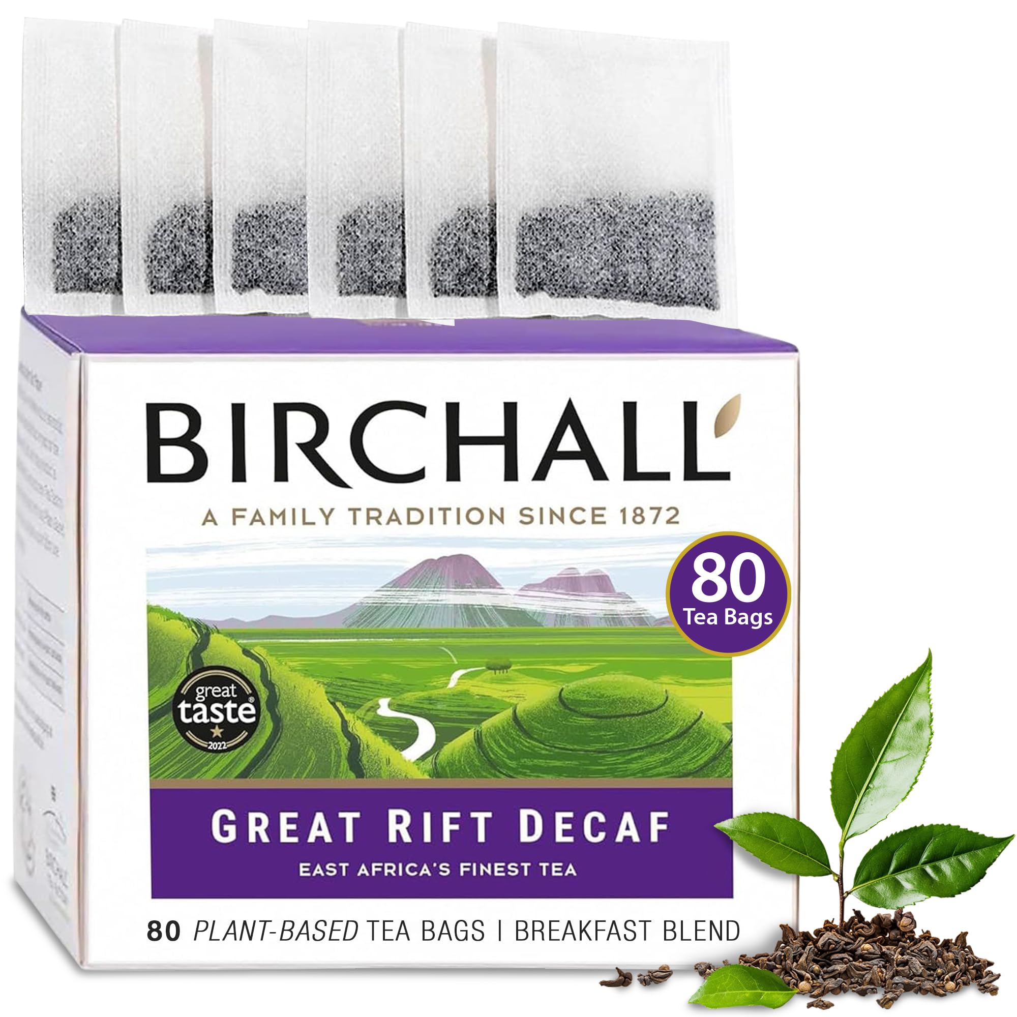 Birchall Great Rift Decaf Blend Tea Bags, English Breakfast Tea, 80 Plant-Based Biodegradable Tea Bags, Rainforest Alliance Certified