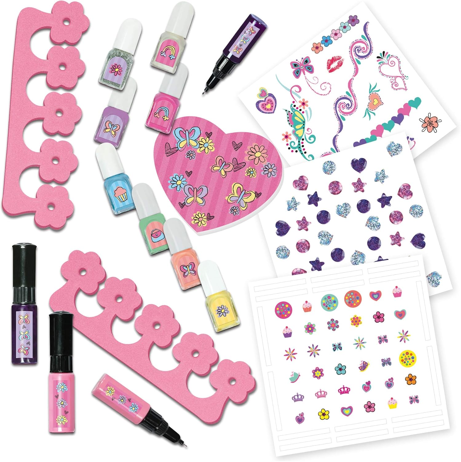 Galt Toys Nail Designer Kit for Kids, 7+ Years, 7 Colors & 2 Nail Pens with Stickers, Gems, and Glitter Varnish 3