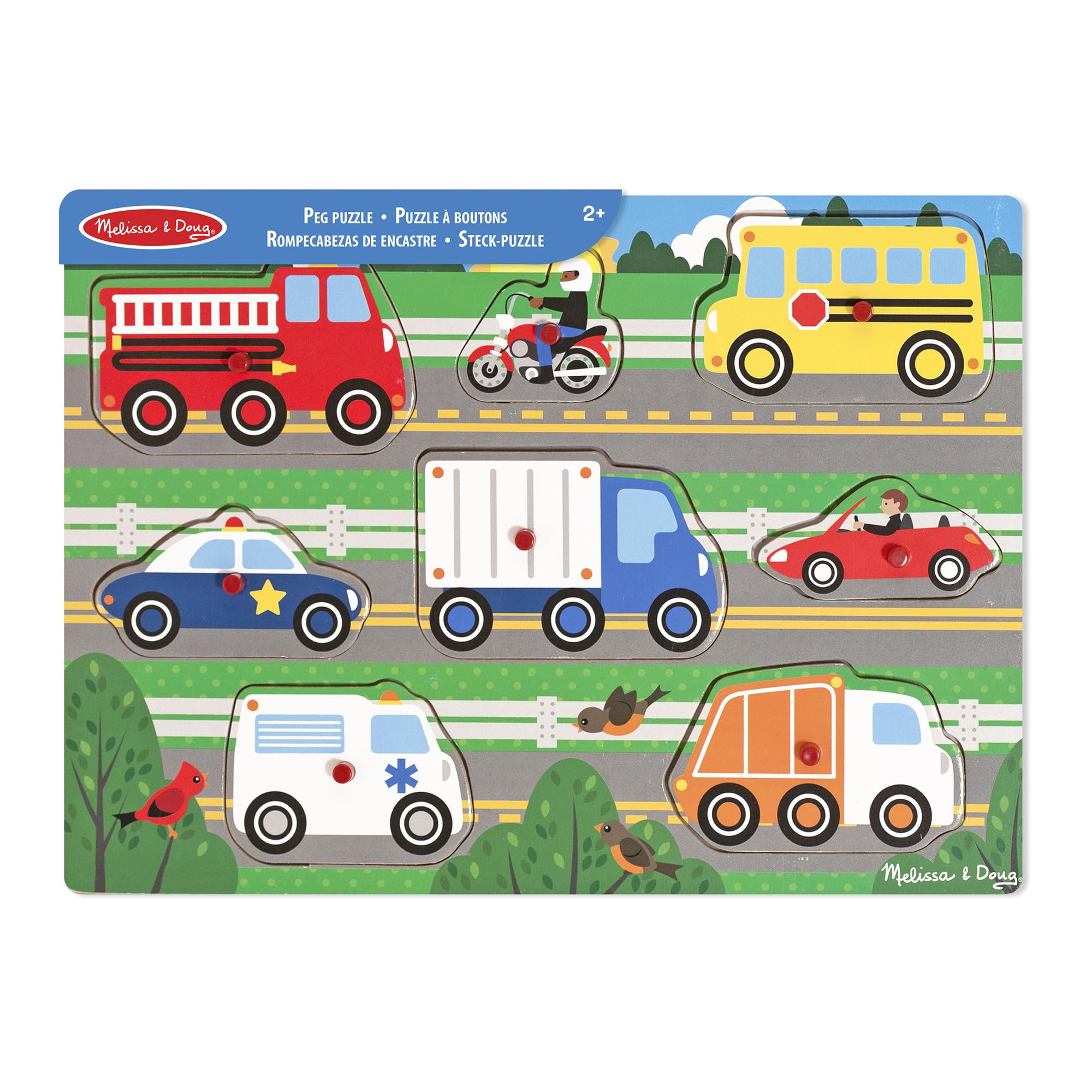 Melissa & Doug Vehicles Wooden Peg Puzzle - 8-Piece Educational Toy for Toddlers 2+ 10