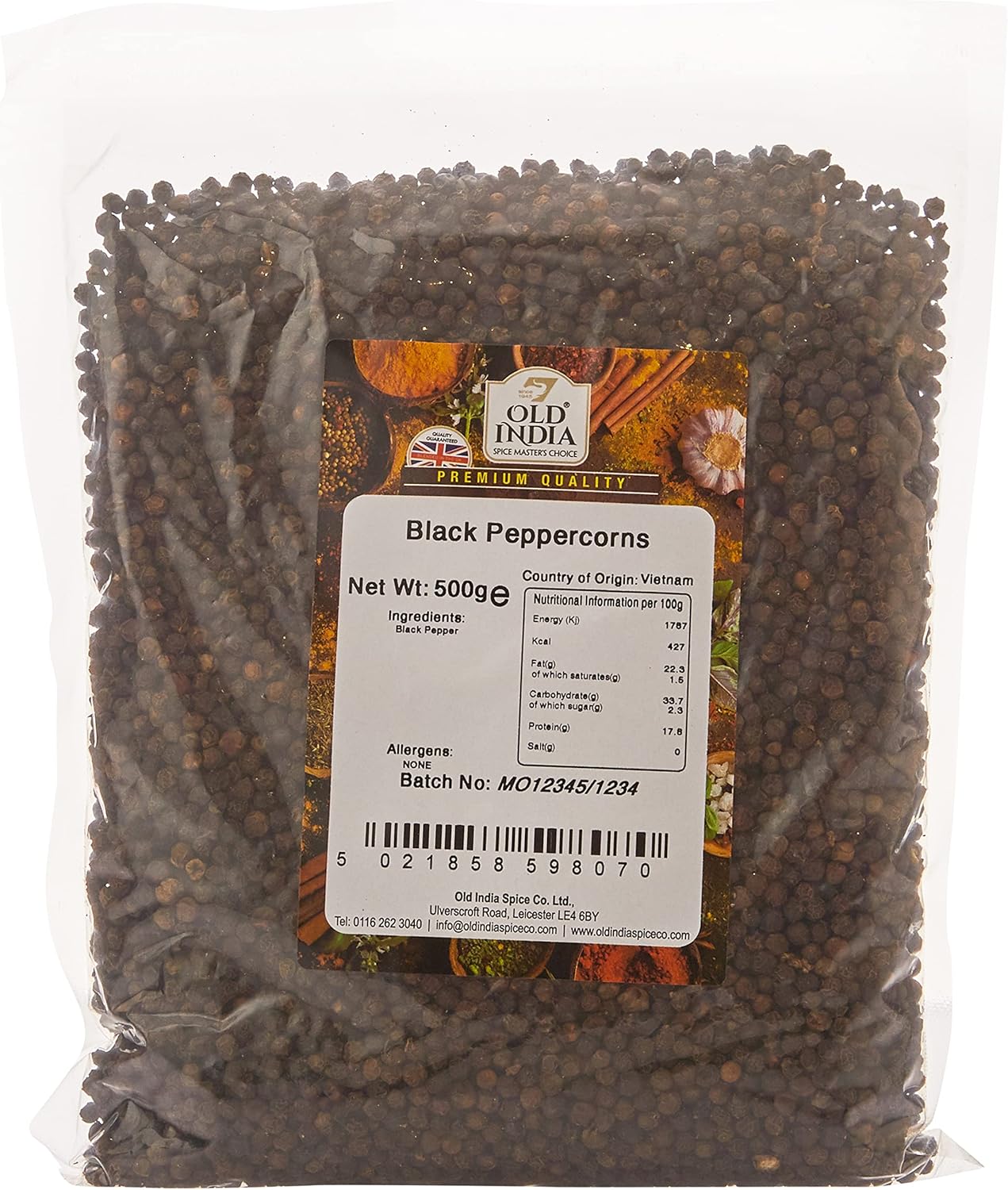 Old India Black Peppercorns 500g - Premium Whole Peppercorns for Cooking