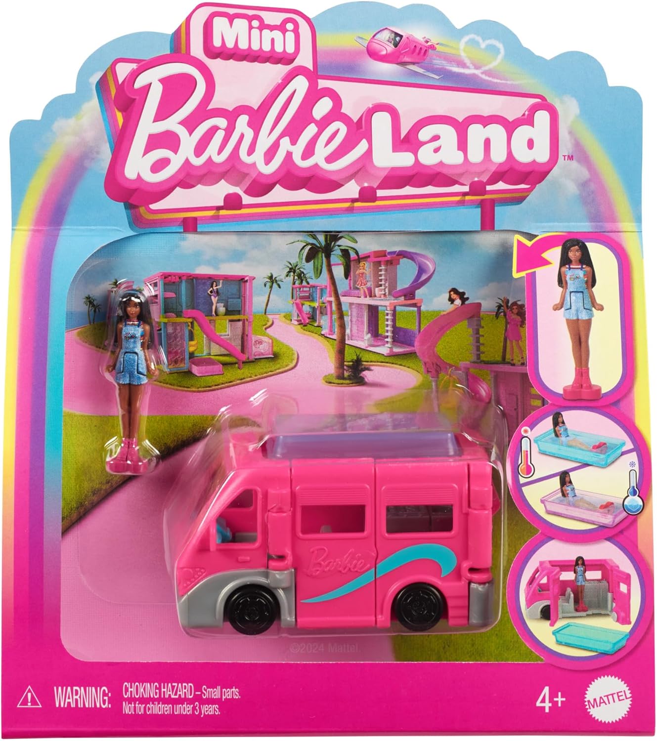 Mini BarbieLand DreamCamper Playset with 1.5-inch Doll & Color-Change Pool - Barbie Vehicle Set for Kids