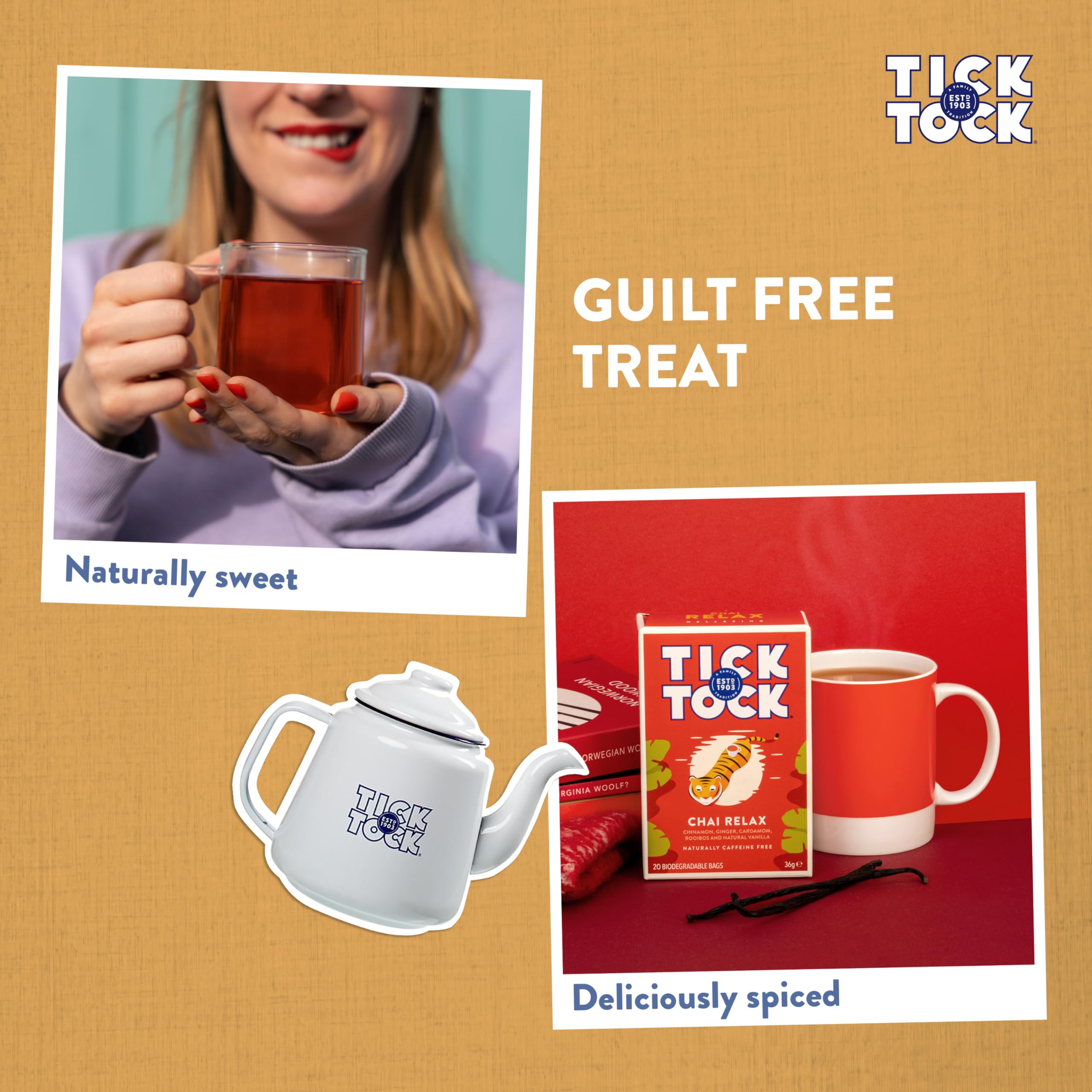 Tick Tock - Wellbeing Relax Chai Tea 6 x 20 (120 Teabags), Caffeine-Free Rooibos 4