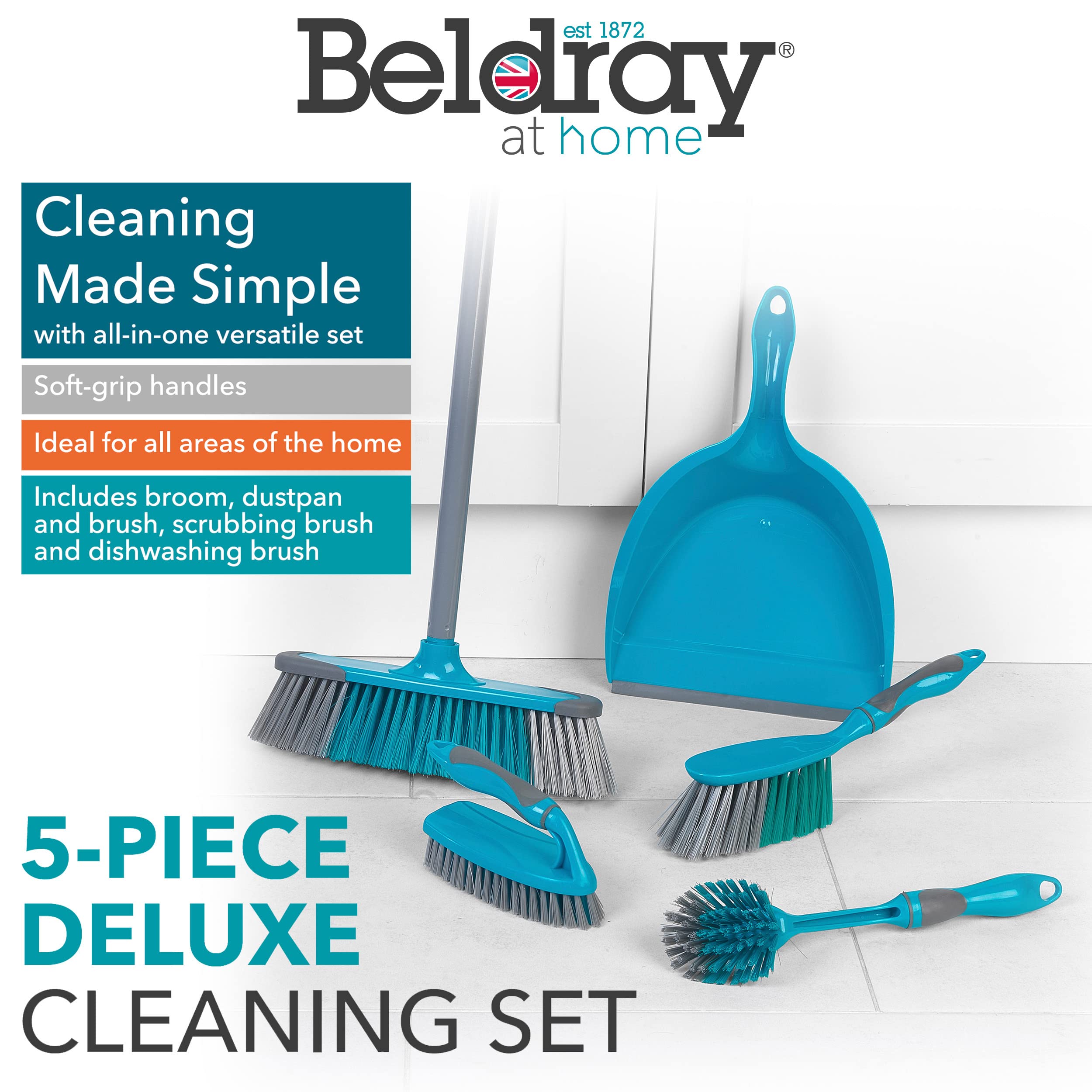 Beldray - LA024152TQ 5 Piece Cleaning Set with Broom, Dustpan & Brush, Scrubbing Brush, Dish Brush 10