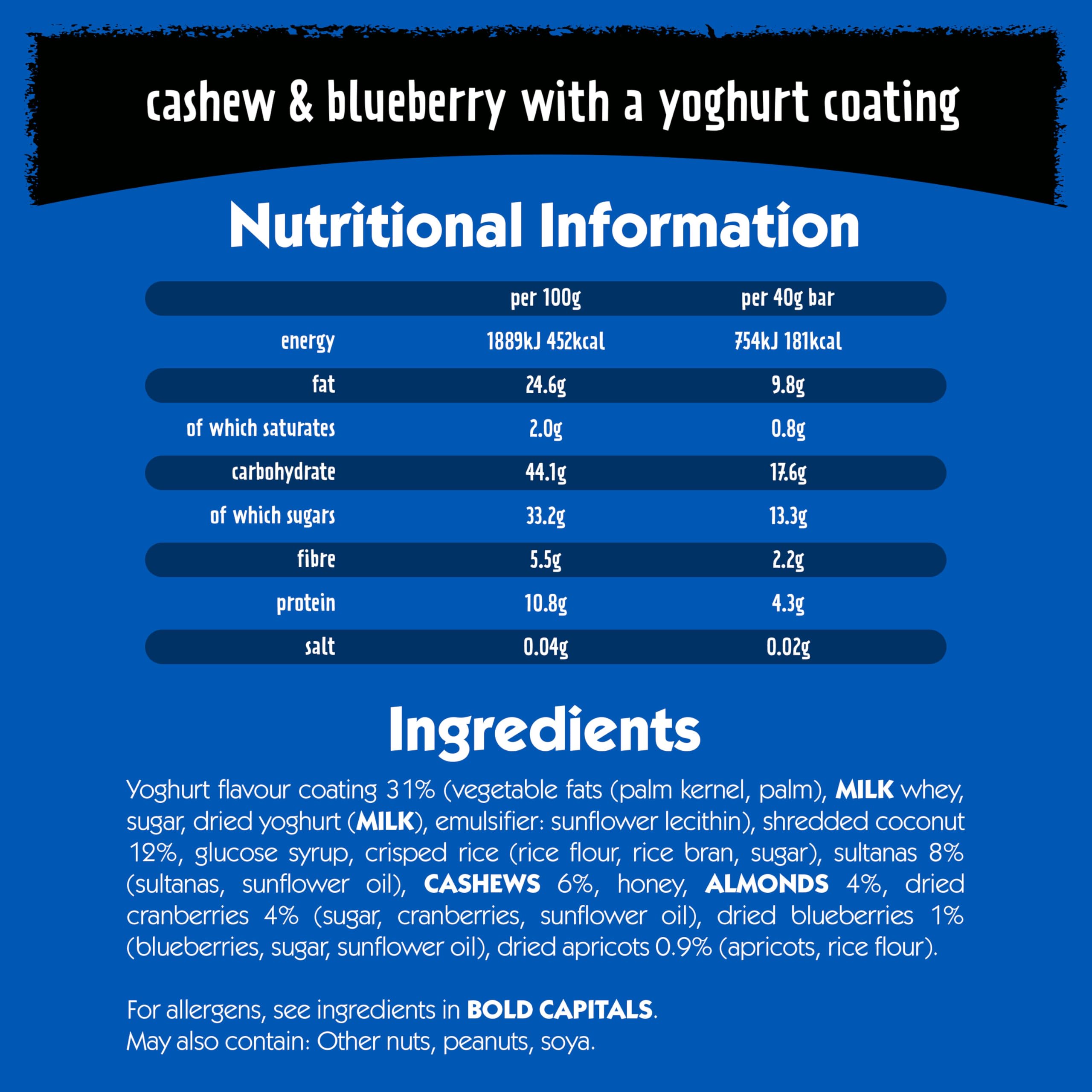 Eat Natural - Cashew & Blueberry with Yoghurt Coating Fruit & Nut Bars (12 x 40g) 5