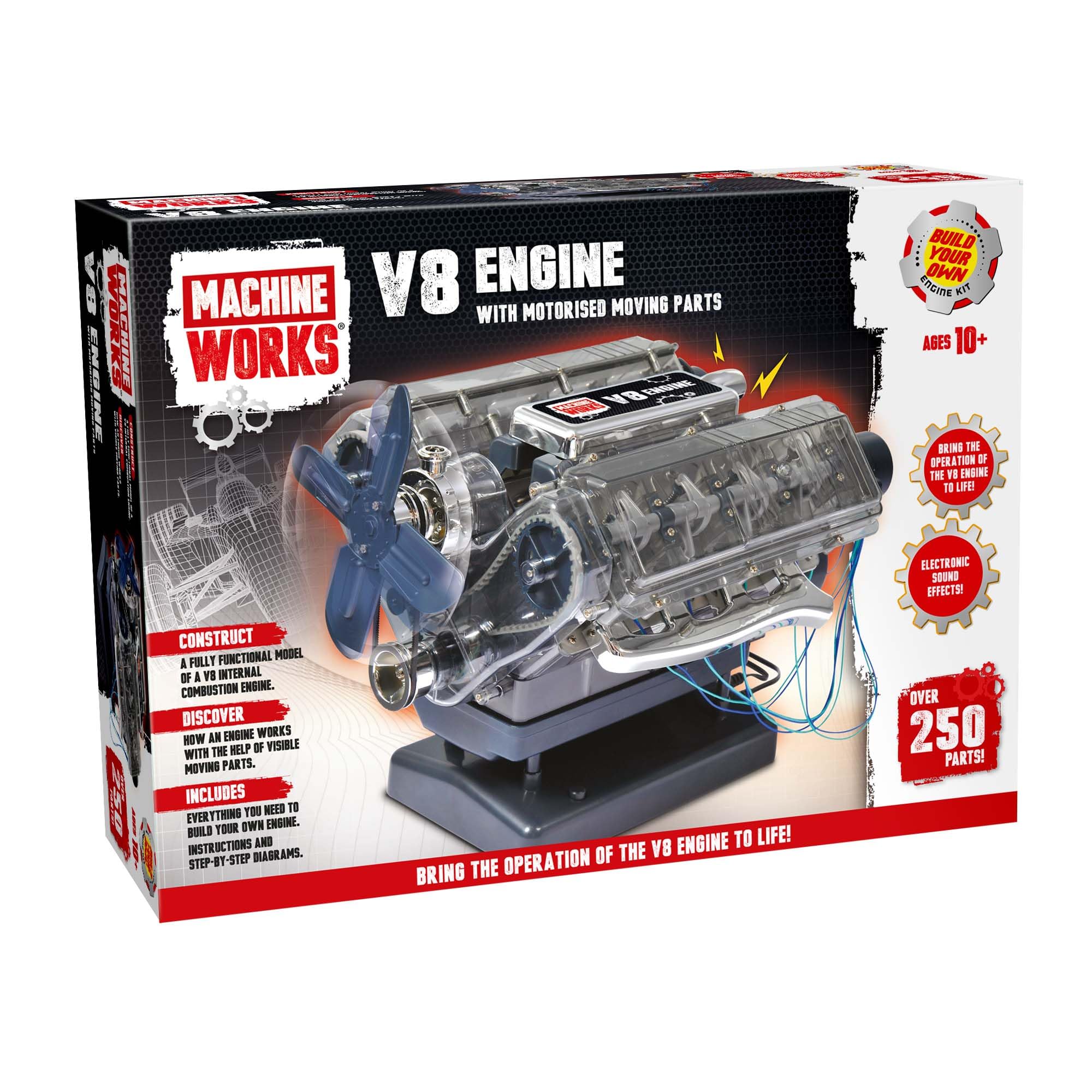 Machine Works V8 Engine Model Kit - 250+ Piece Educational Building Set with Augmented Reality, 8 Years+