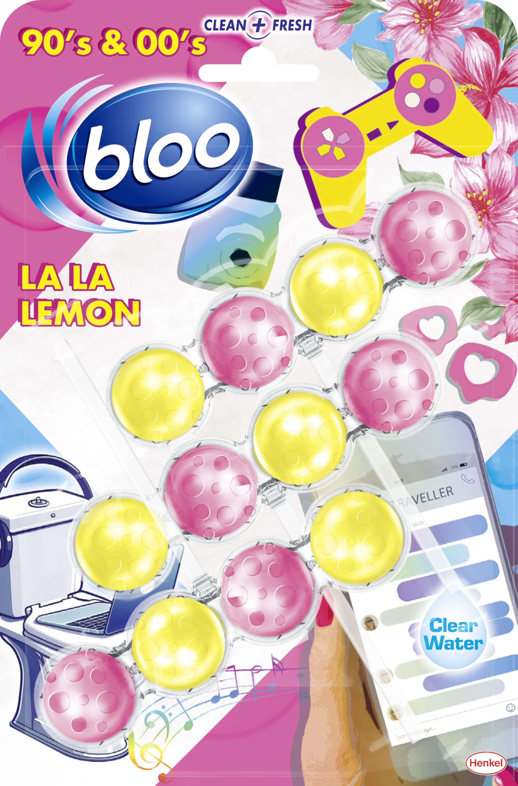 Bloo La La Lemon Toilet Rim Block (50g) - Lemon & Magnolia Scent with 4-Function Formula