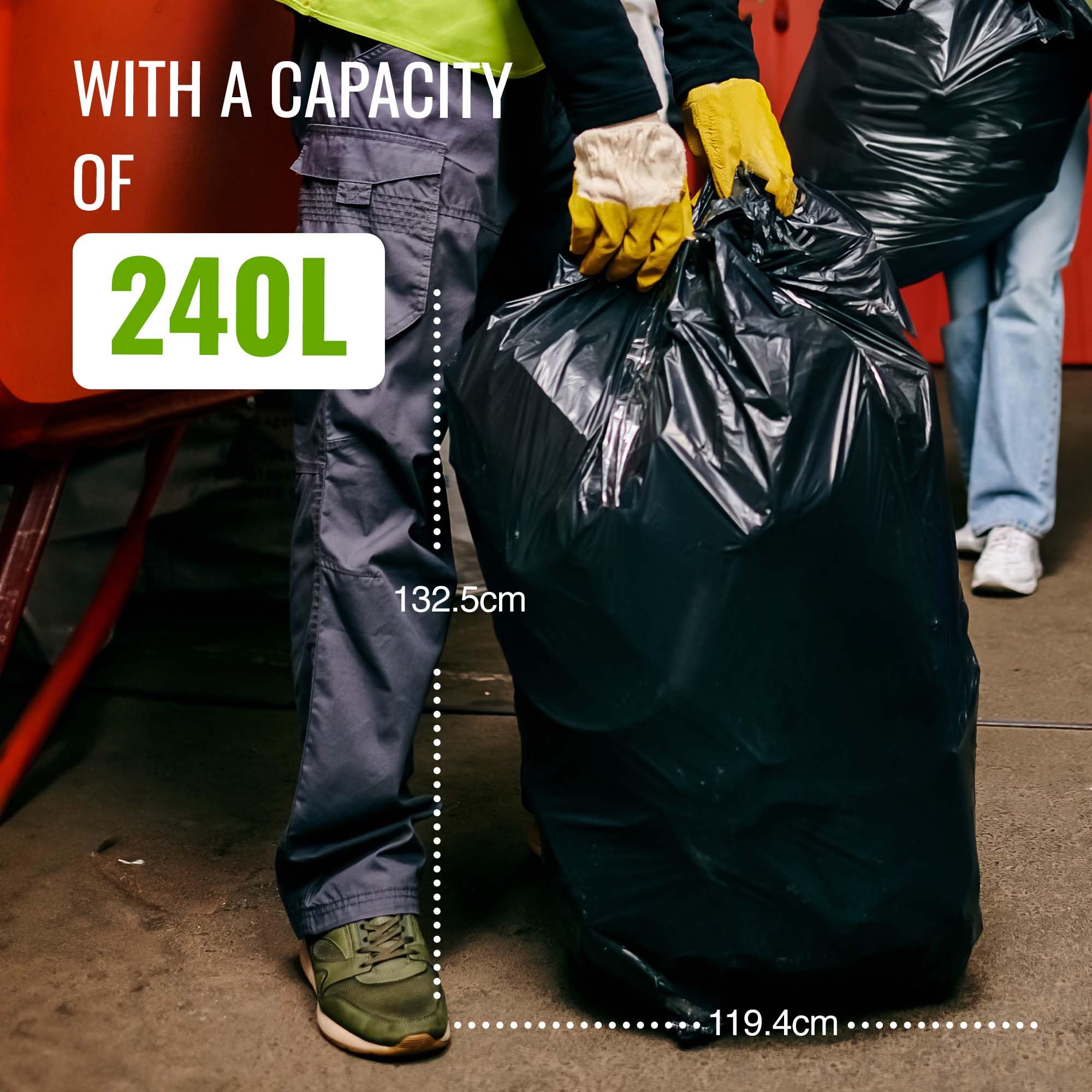 EcoBag 5 Pack Eco-Friendly Heavy-Duty Wheelie Bin Liners - 240L - 18 Microns - Recycled Plastic