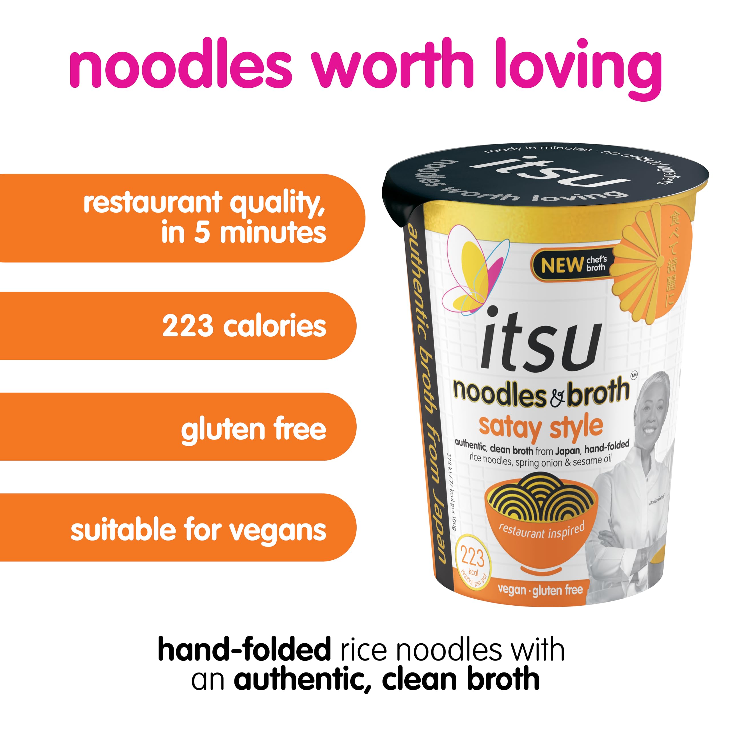 Itsu Satay Style Instant Noodles & Broth Pot 66g - Gluten Free, Vegan, Low Fat - Pack of 6