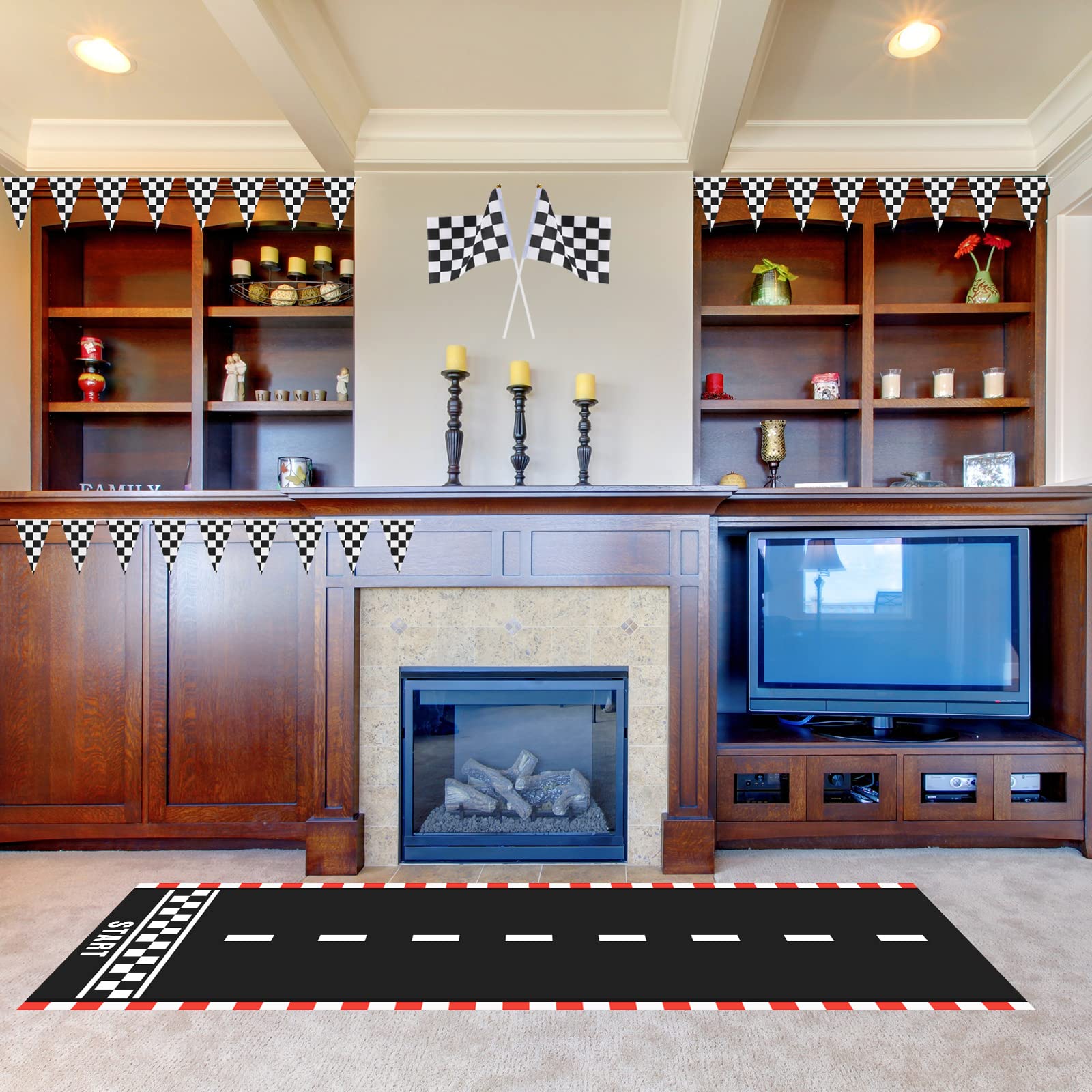 Tatuo Race Car Party Decorations Set - 12 Pieces | Racetrack Mat & Banners | Polyester 6