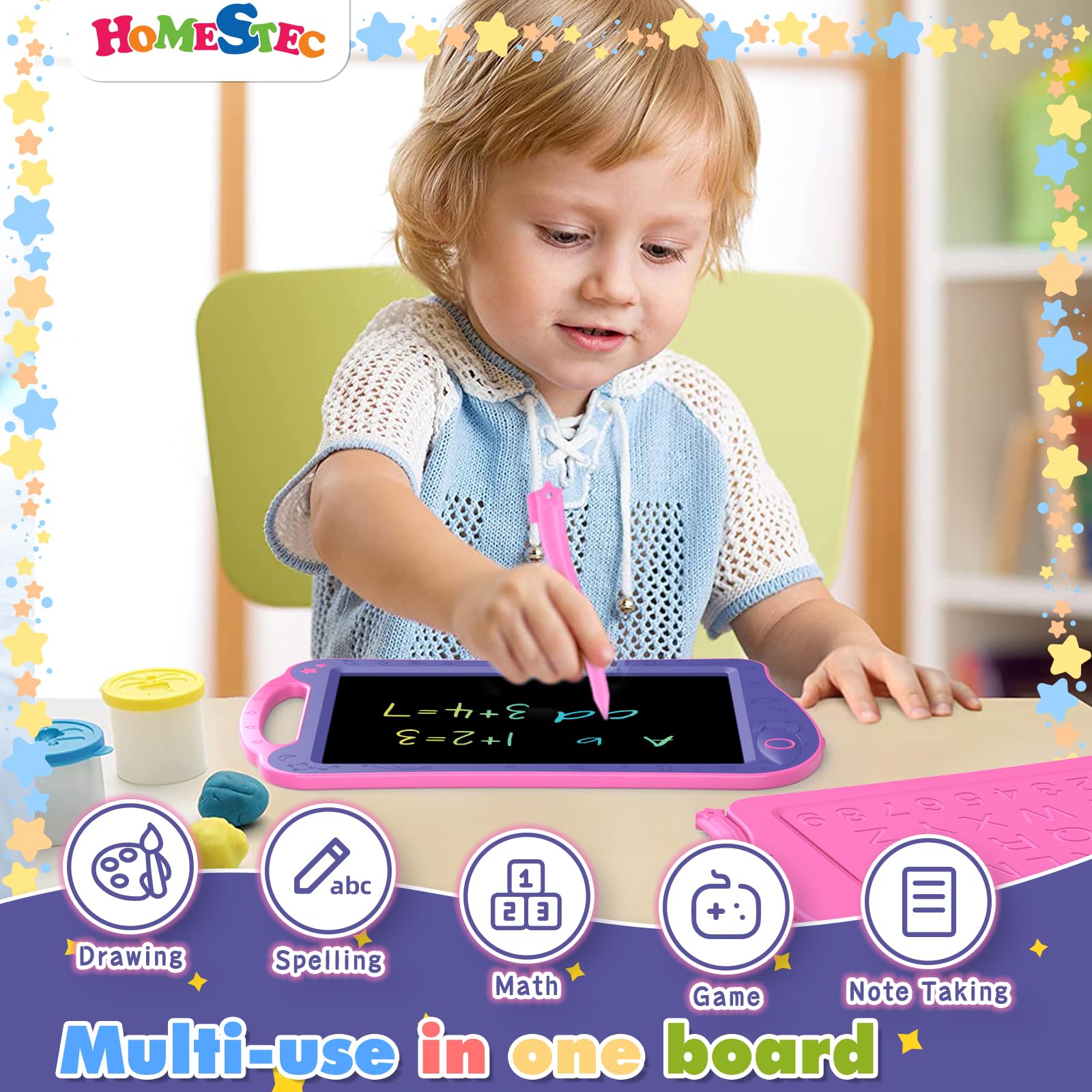 HOMESTEC AstroDraw Space Theme LCD Drawing Tablet for Kids 5