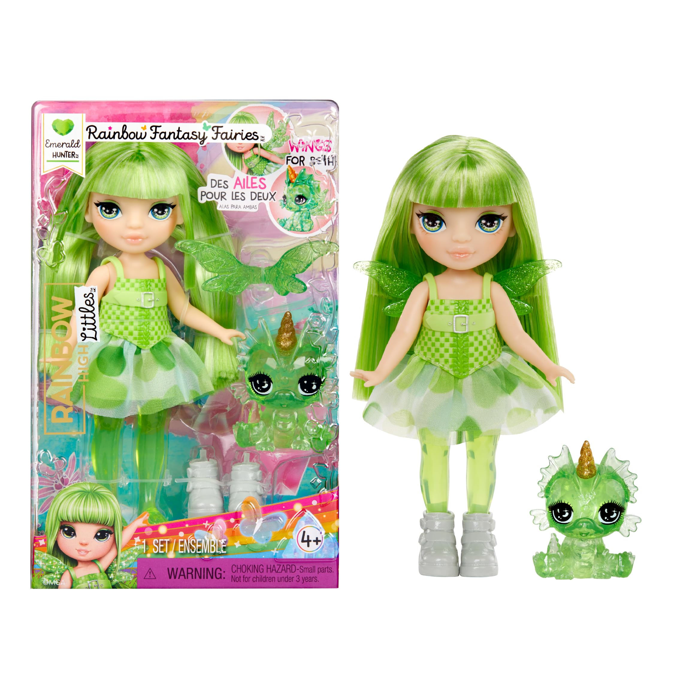 Rainbow High Littles Fairy Doll Emerald - 14cm Posable Figure with Interchangeable Wings