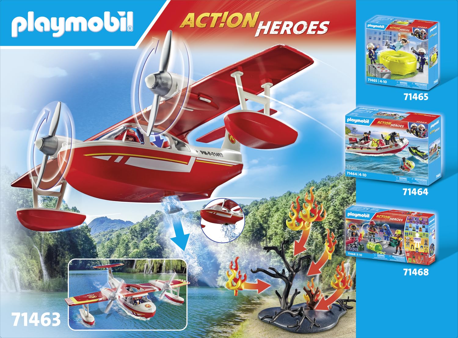 Playmobil 71463 Firefighting Seaplane Playset - Action Hero Rescue Mission with Extinguishing Function, Ages 4+ 3