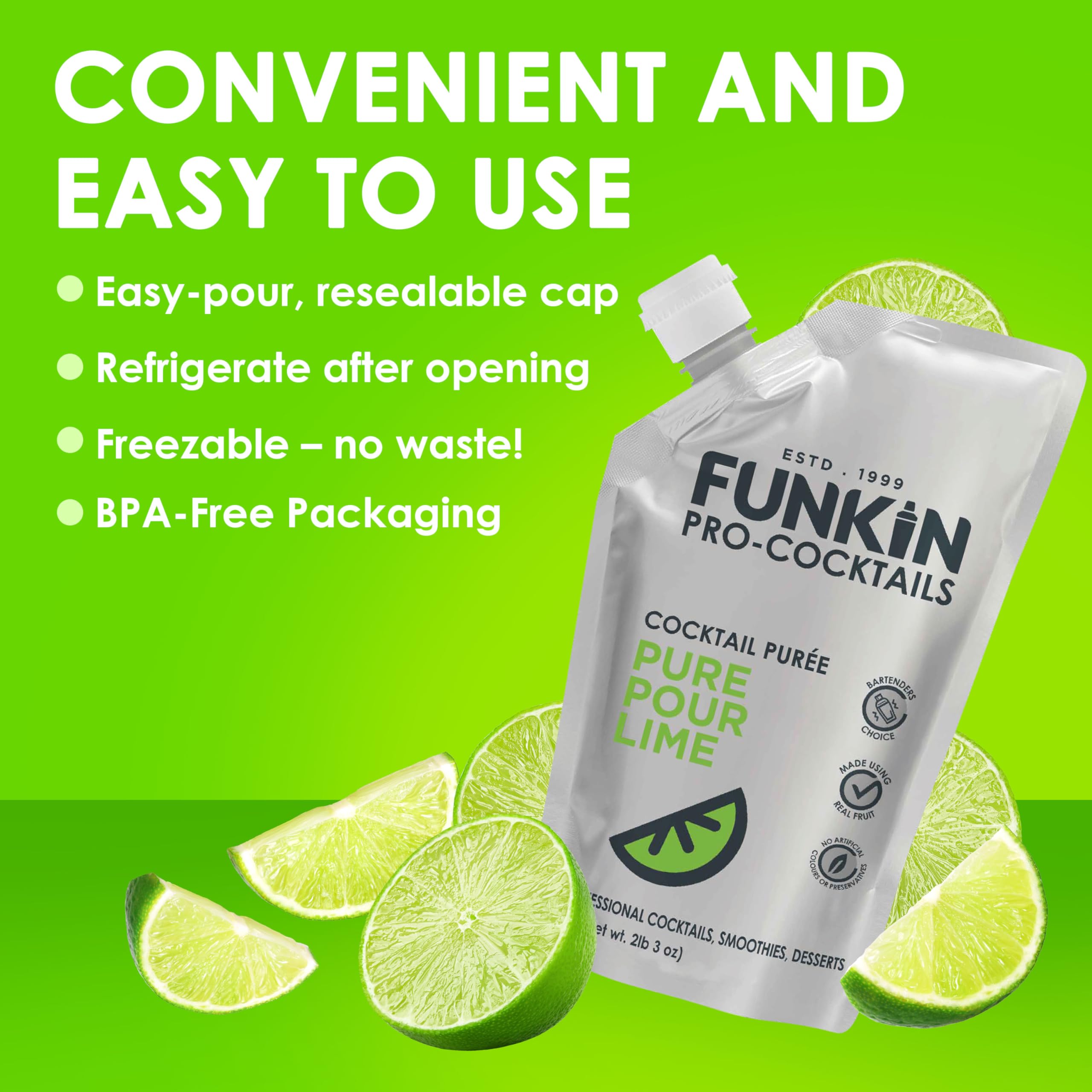 Funkin Pro Pure Lime Juice for Cocktails, Cooking & Baking, Real Fruit Juice