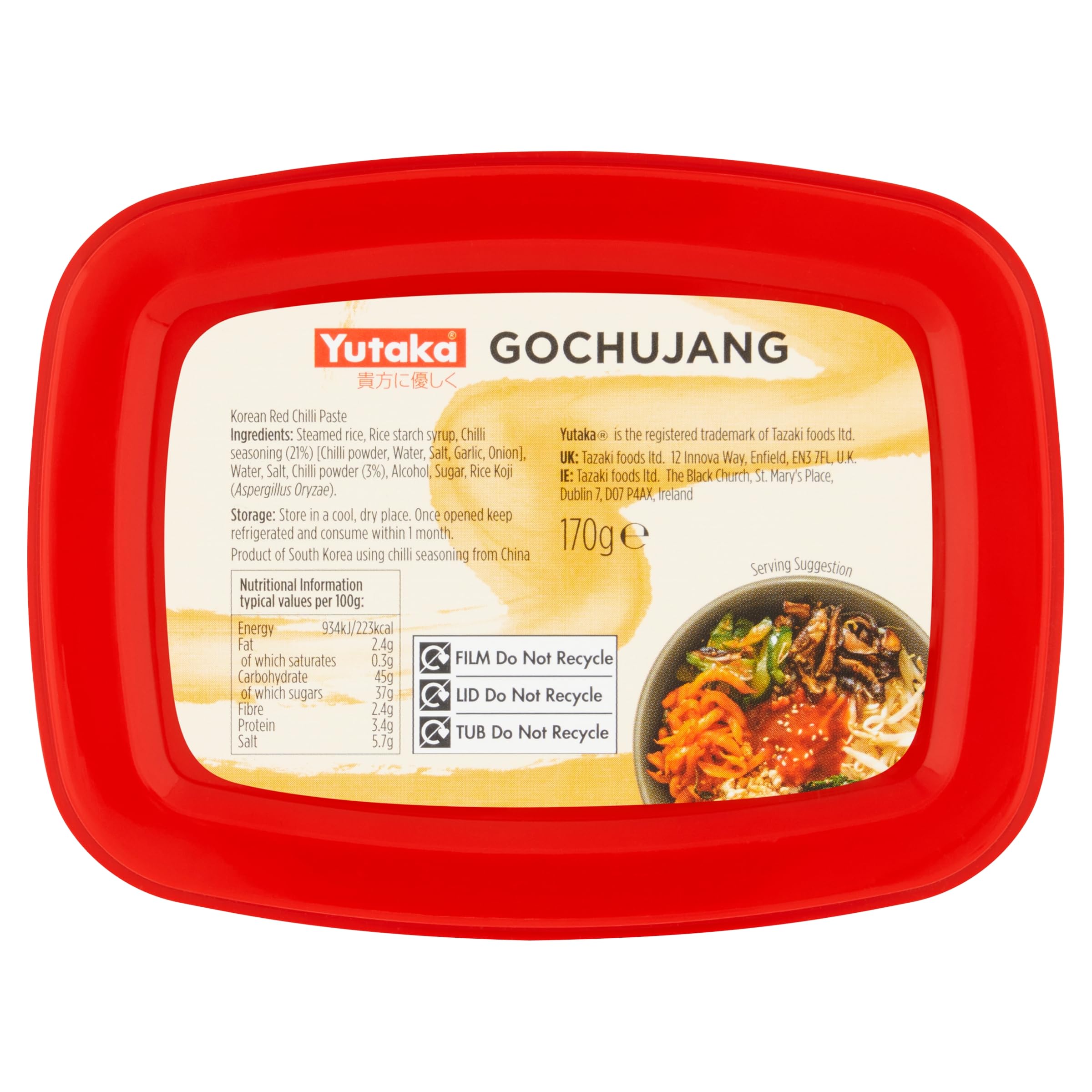 Yutaka Gochujang 170g - Korean Red Chilli Paste, Fermented Spicy-Sweet Sauce for Marinades, Bibimbap & Stir-Fries