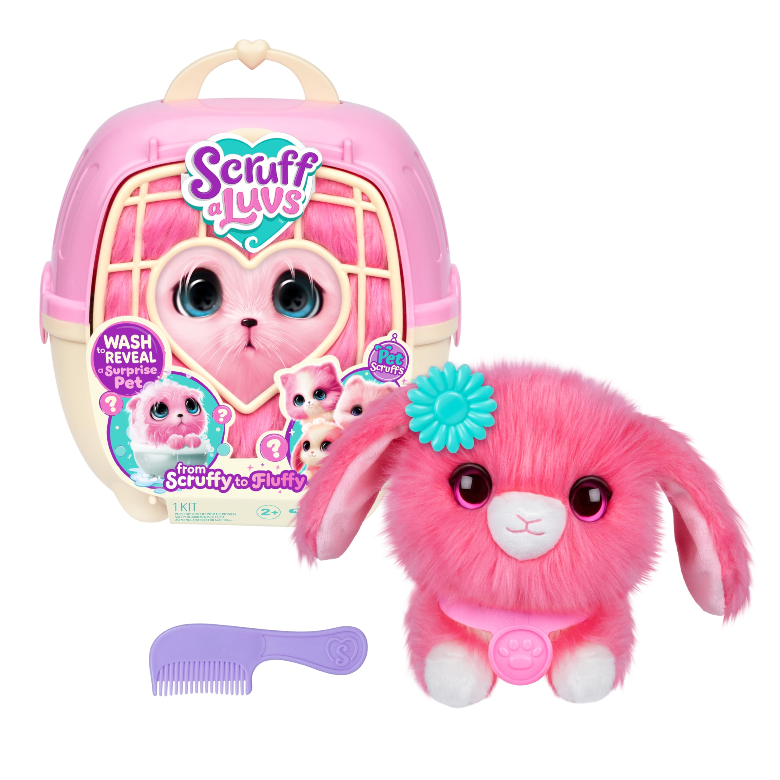 Scruff-a-Luvs Pet Scruffs Pink - Wash & Reveal Mystery Plush Toy, 7.5" Tall