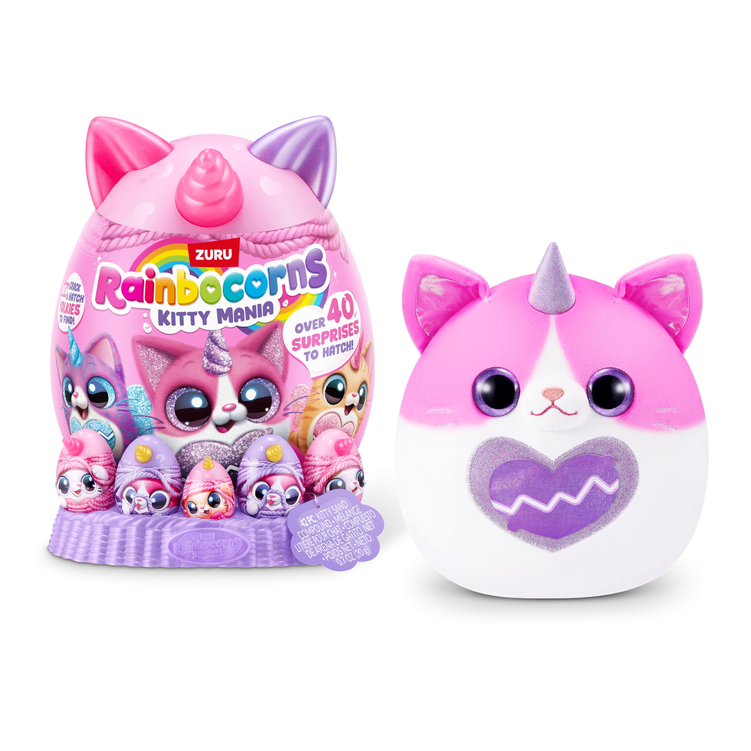 Rainbocorns Kitty Mania Pink-White Cat (PURRL) - Hug-to-Hatch Plush Toy with 40+ Surprises 5