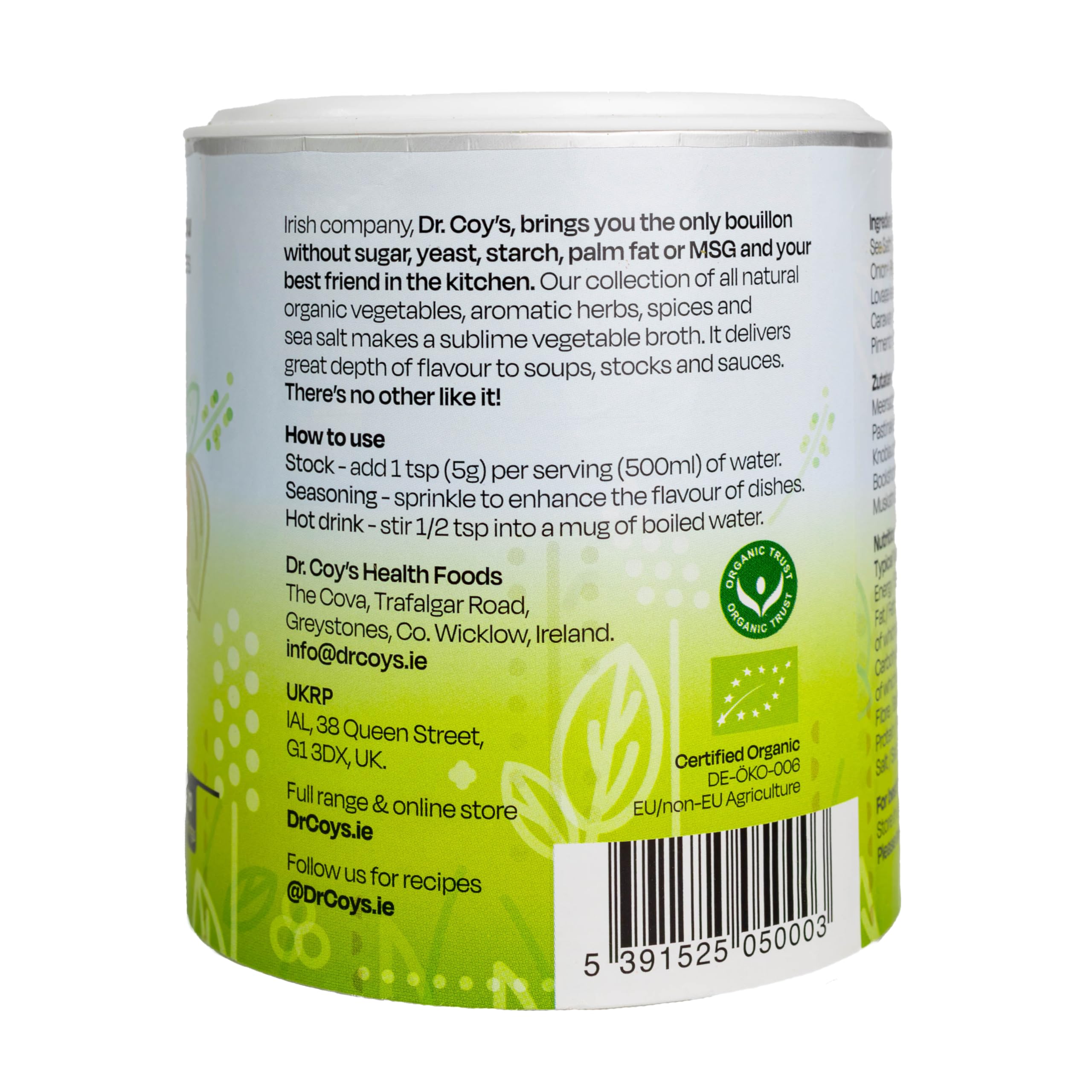 Dr. Coy's Organic Vegetable Bouillon Powder 150g - Vegan, Gluten-Free Broth 4