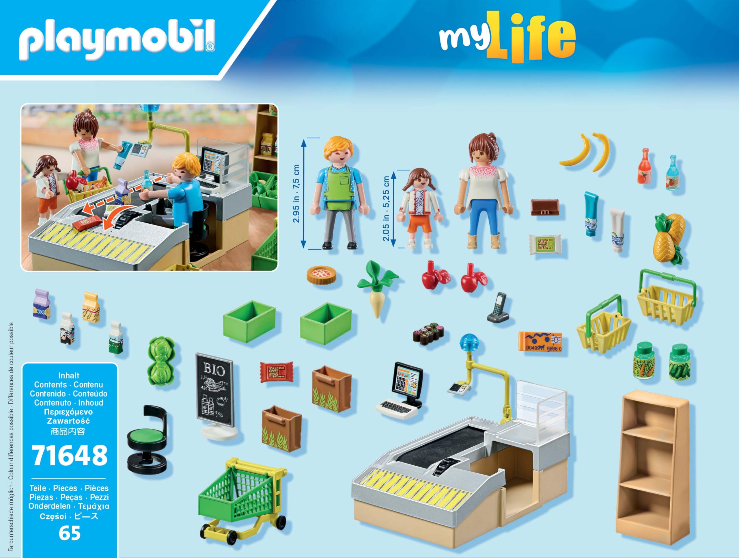 Playmobil 71648 MyLife: Organic Supermarket Promo Pack - Playset with Checkout, Trolley & Figures for Ages 4+ 3