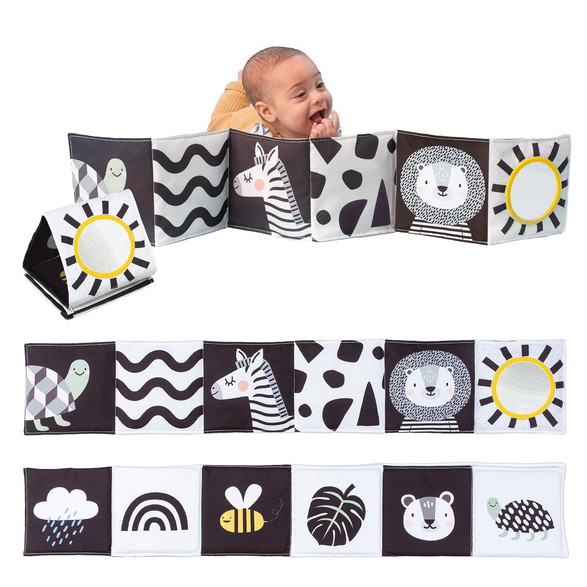 Taf Toys Savannah 3 in 1 Newborn Pram Book - High Contrast Sensory Tummy Time Toy | Birth+