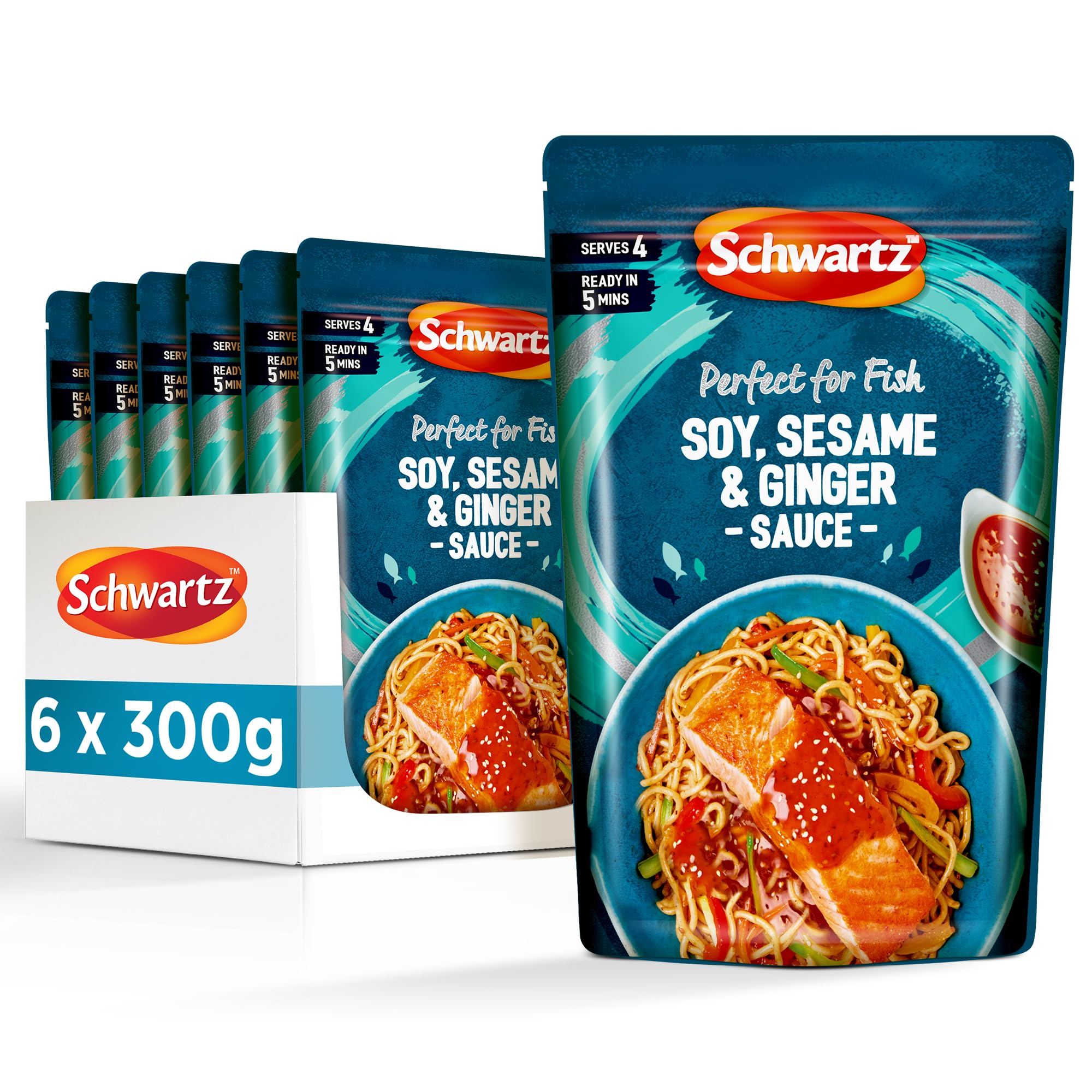 Schwartz Low Fat Dark Soy Sesame & Ginger Sauce 300g | Pack of 1 | Cooking Sauce for Fish & Prawns