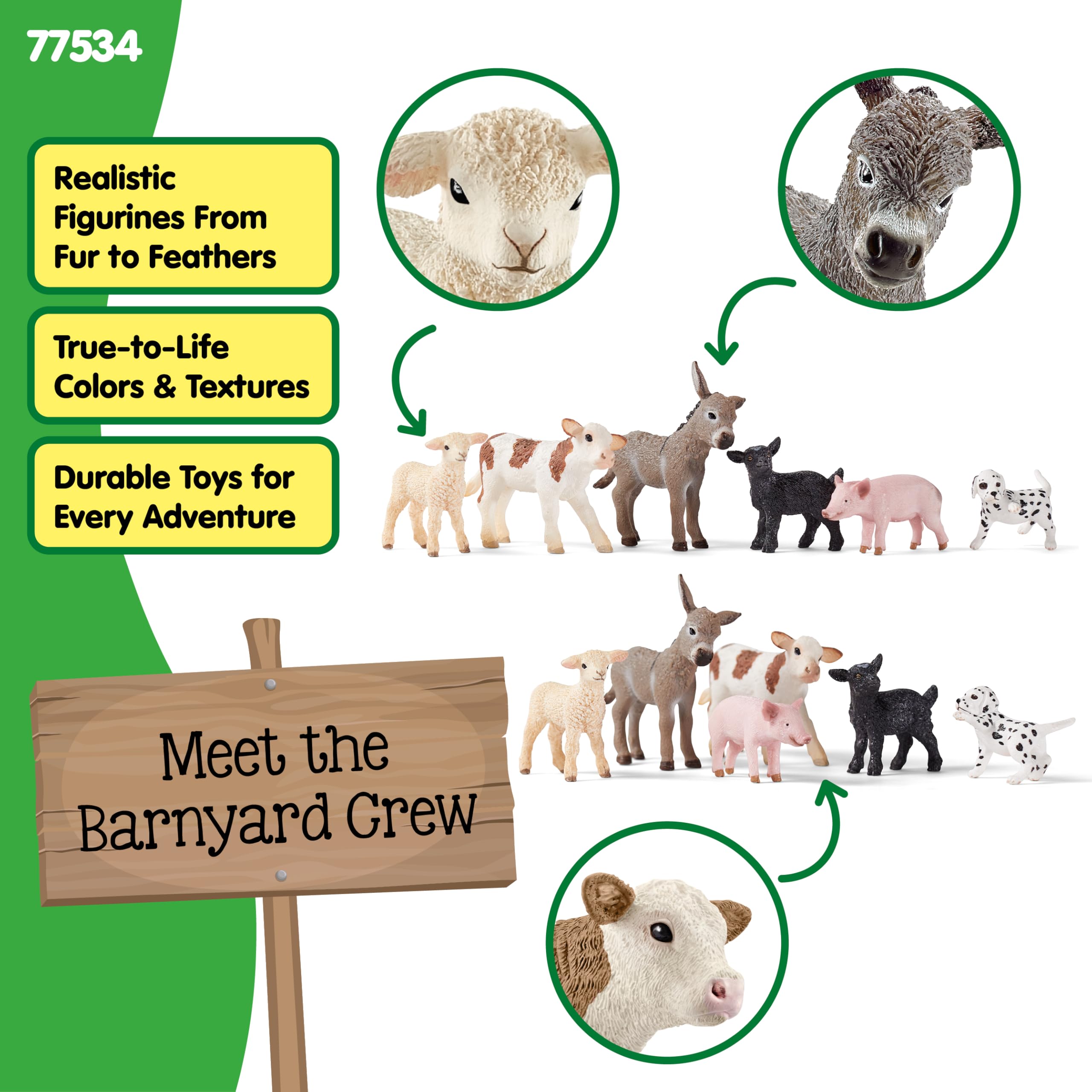 SCHLEICH Farm World - 6-Piece Baby Farm Animal Playset with Puppy, Lamb, Goat, Pig, Donkey Foal & Calf 6