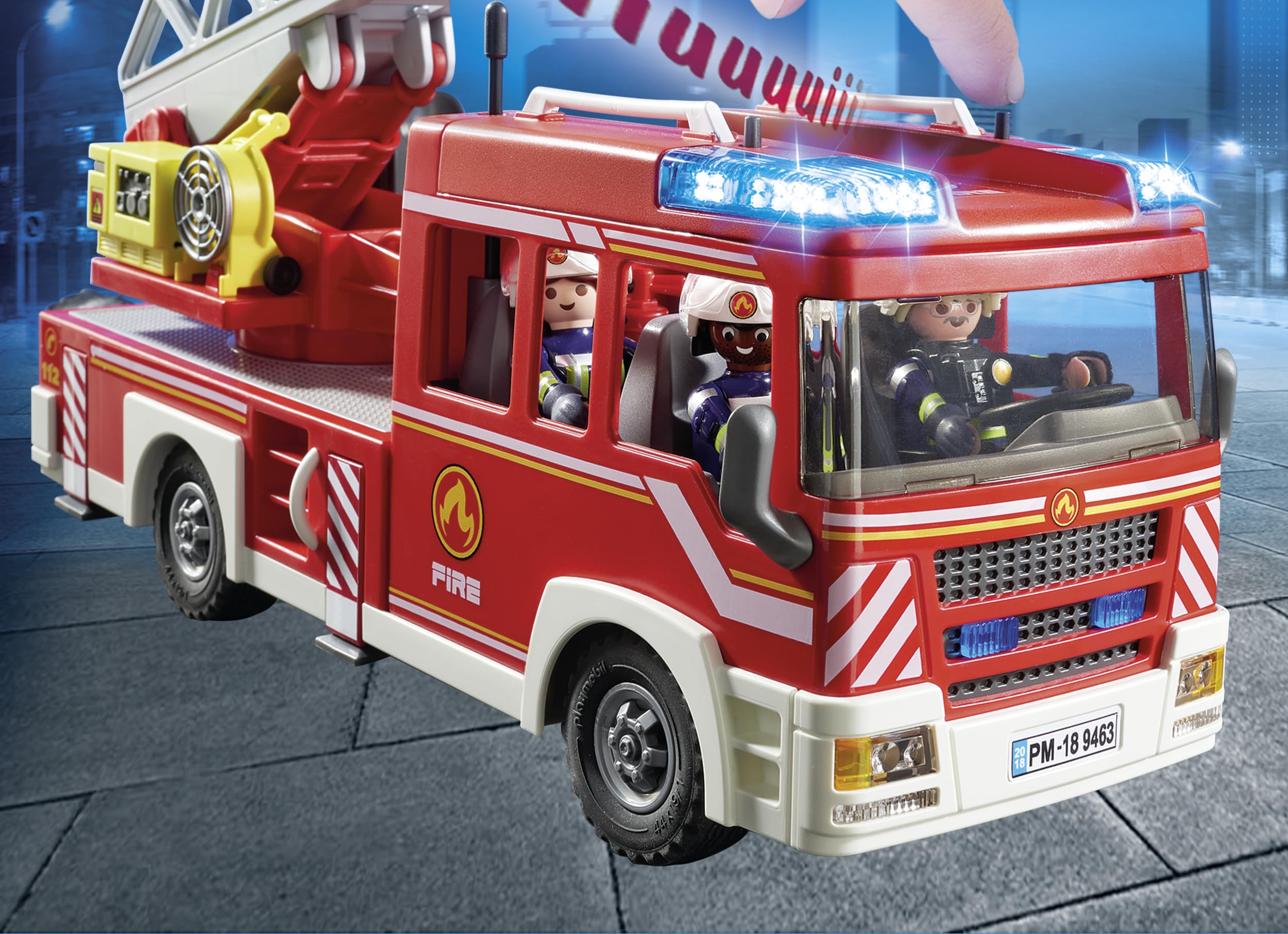 PLAYMOBIL Fire Ladder Unit 9463 - Light & Sound Effects, Water Pump Playset for Ages 4+ 8