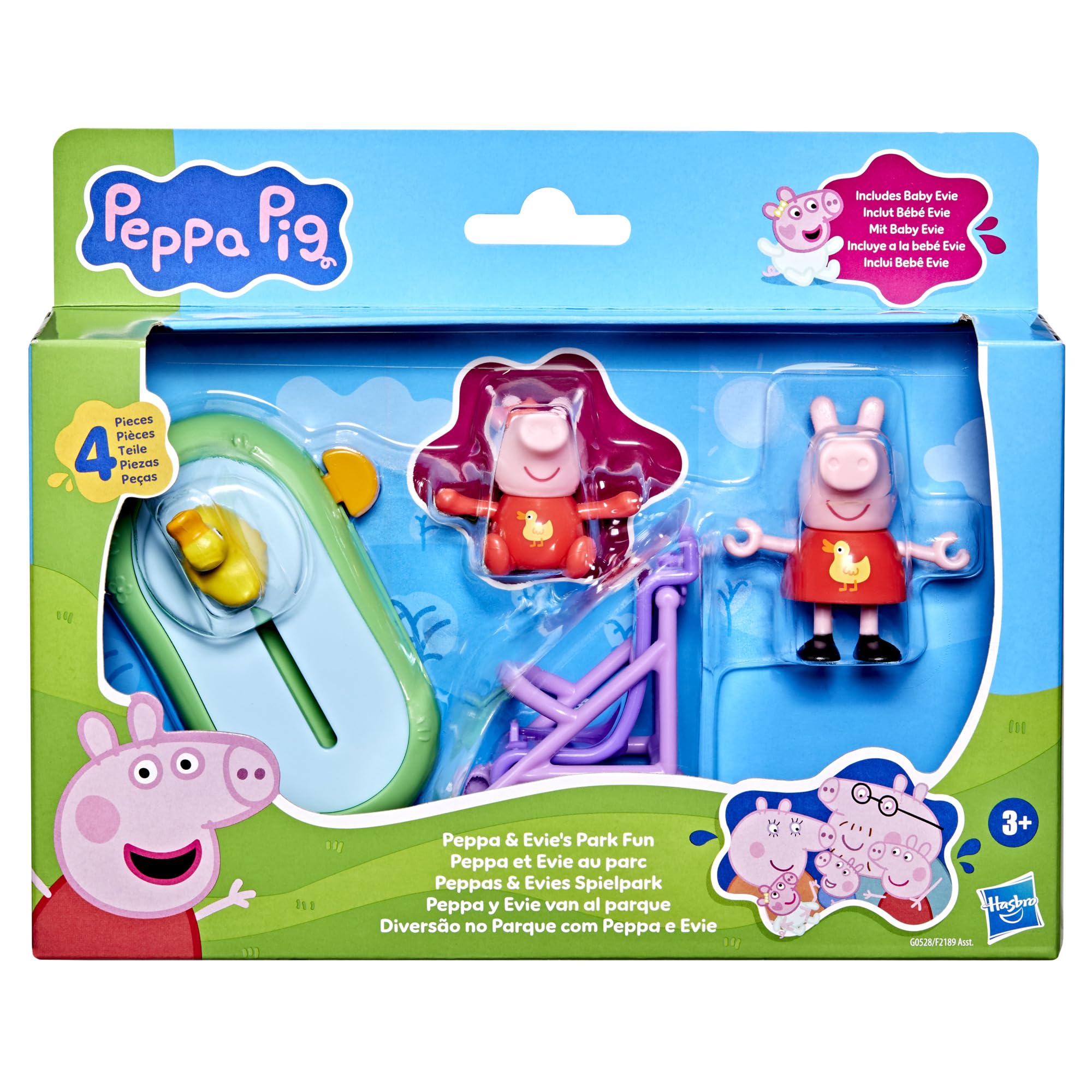 Peppa Pig Peppa and Evie's Park Fun Playset - 4-Piece Playset with Figures, Stroller & Duck Pond for Ages 3+ 8